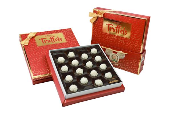 TRUFFELS white truffe with almond and coconut - Dark Red Box
