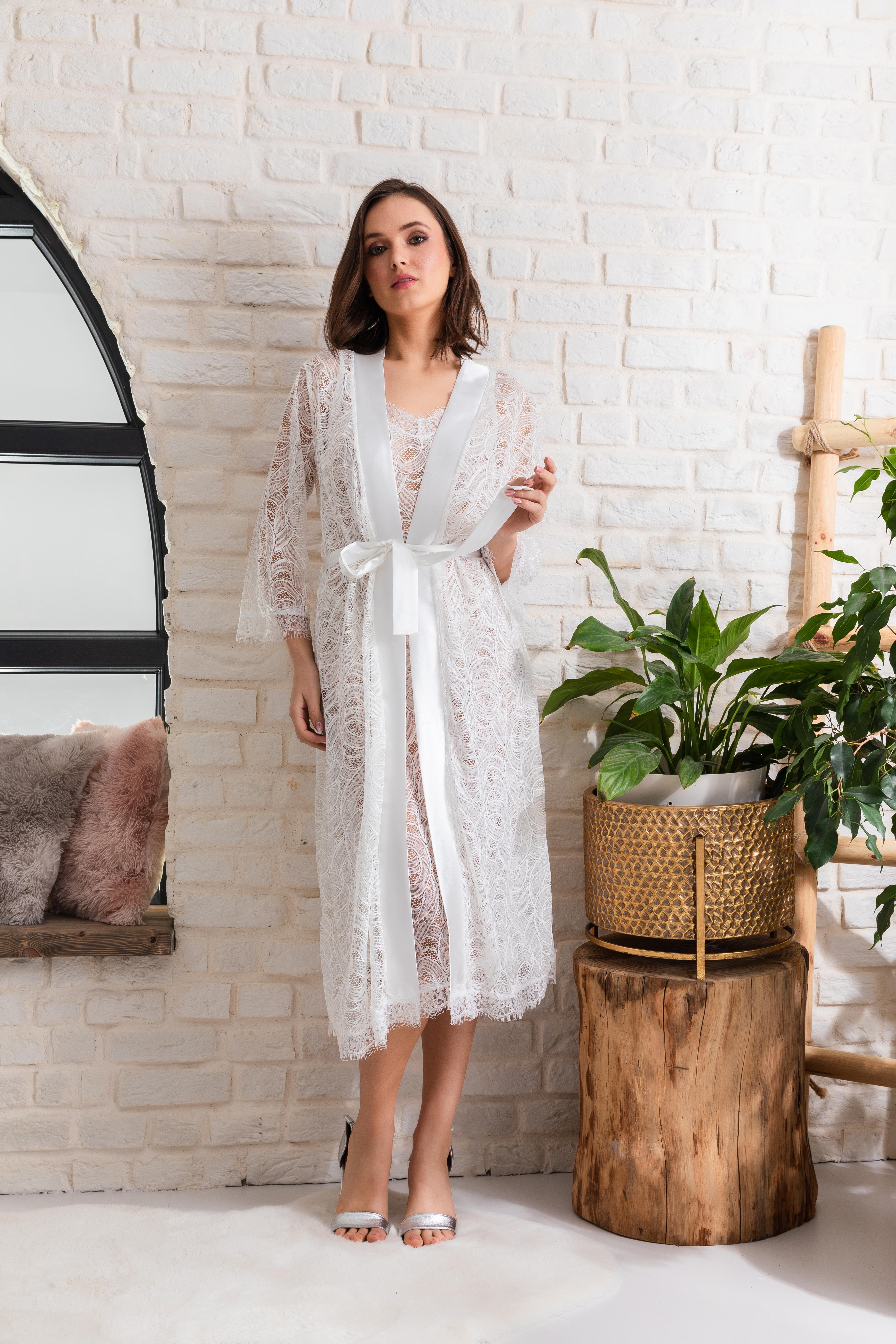 GELİN SET TRANSPARAN MAXİ BOY KUŞAKLI SABAHLIK EKRU (MGP12176) 