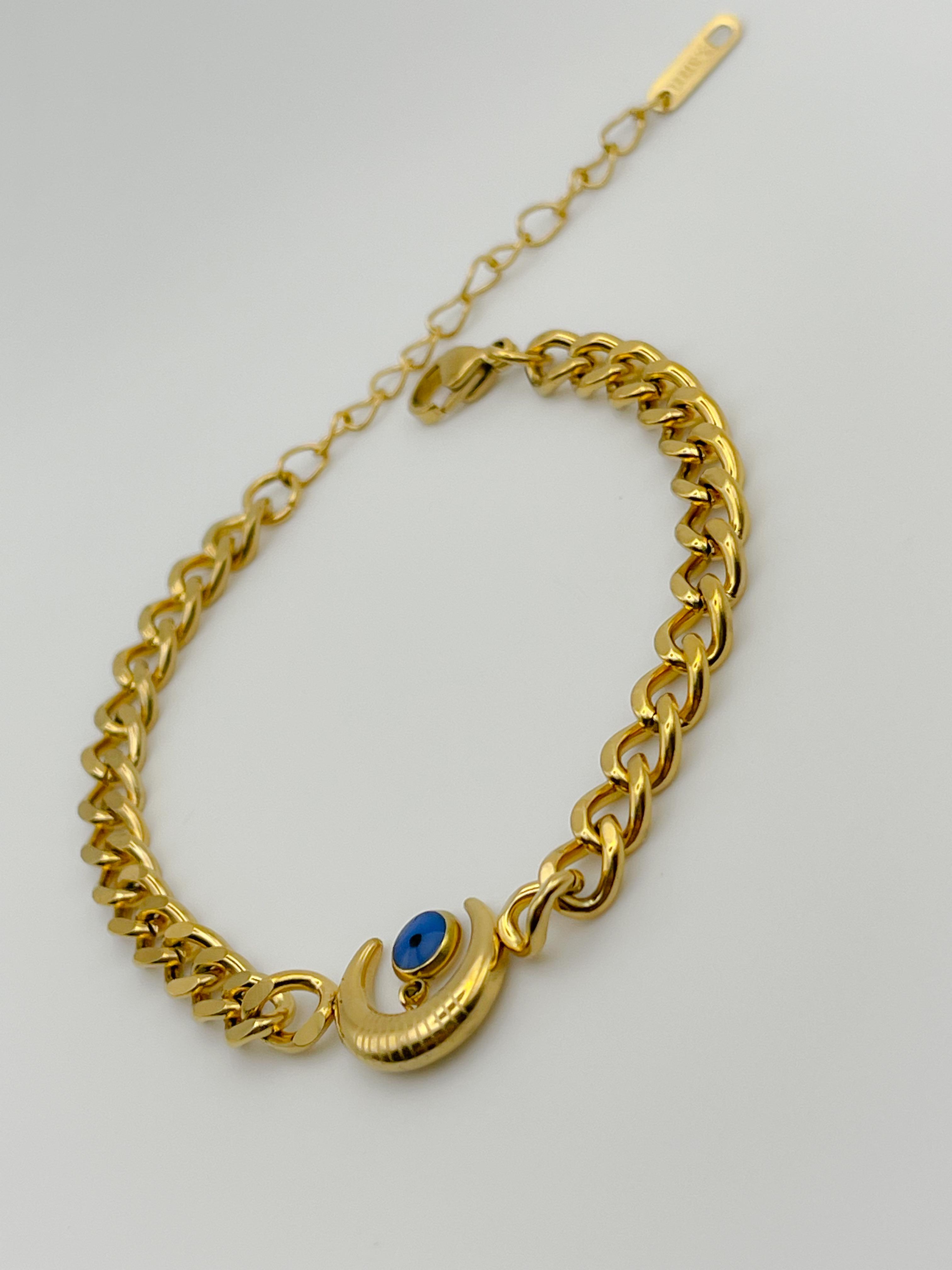 Çelik Bileklik Hilal Detaylı Bileklik Kalın Zincir Bileklik  Renk