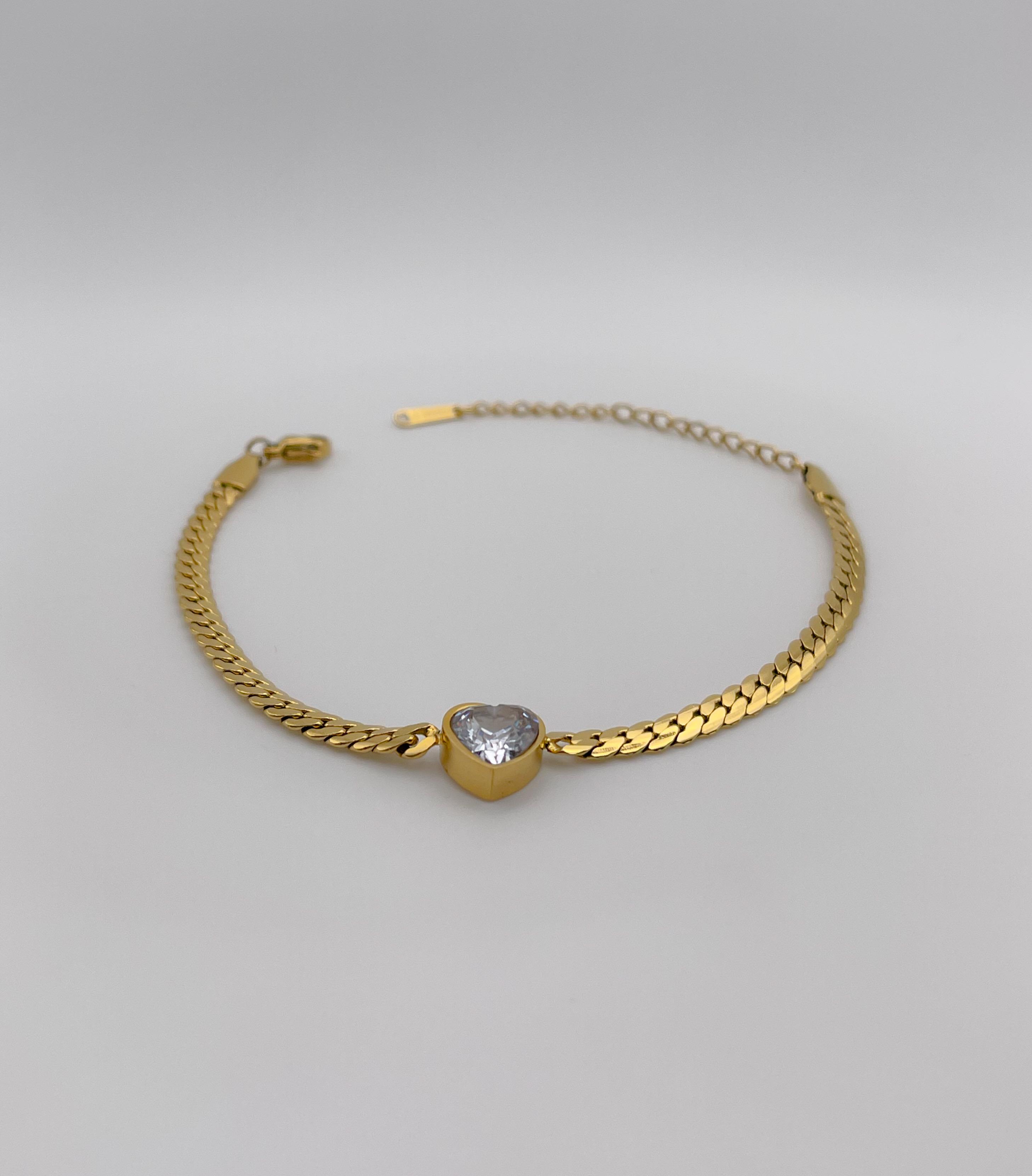 Çelik Bileklik Taşlı Zincir Bileklik Kalpli Zincir Bileklik