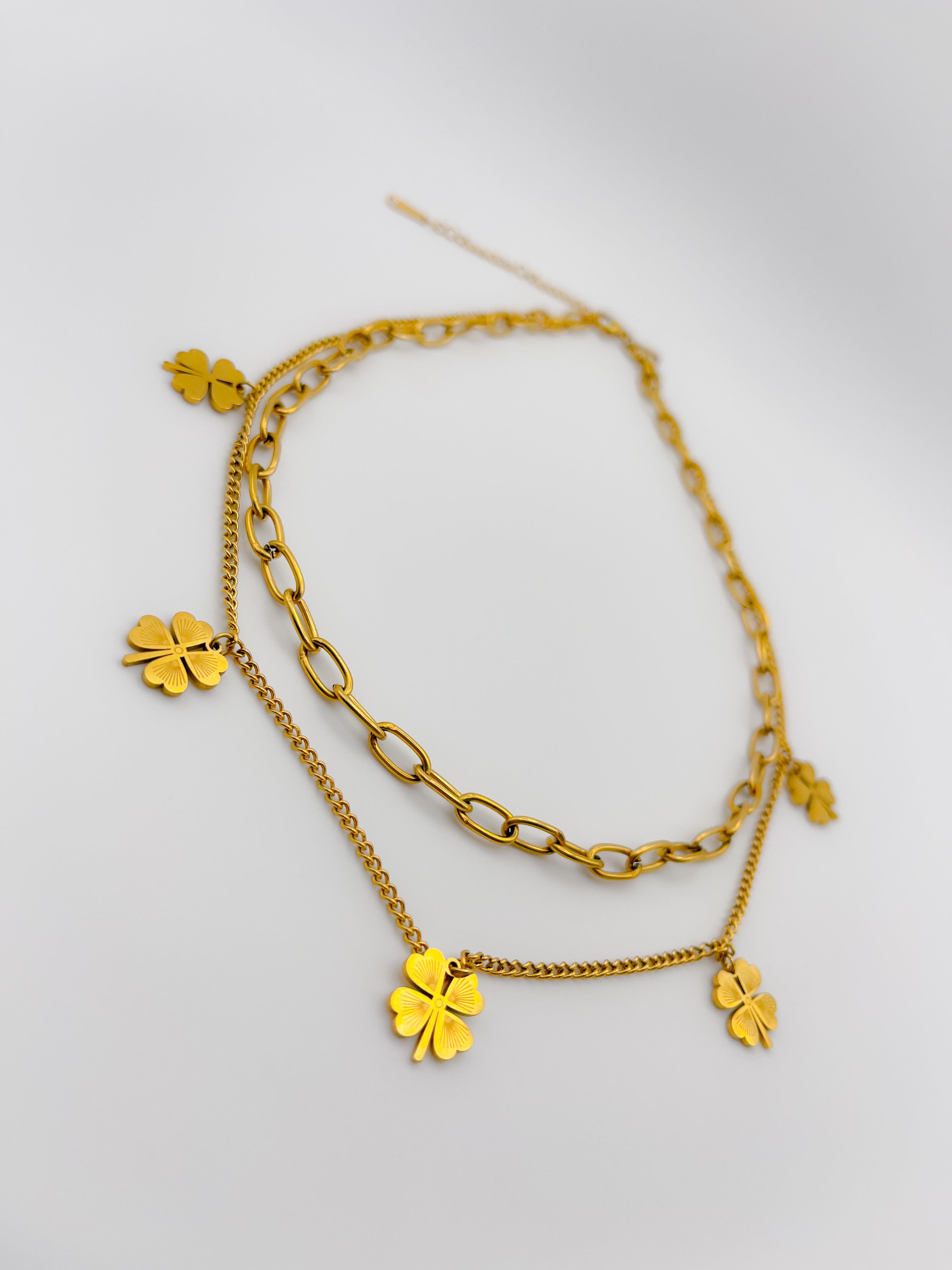 Çelik İkili Yonca Kolye Gold