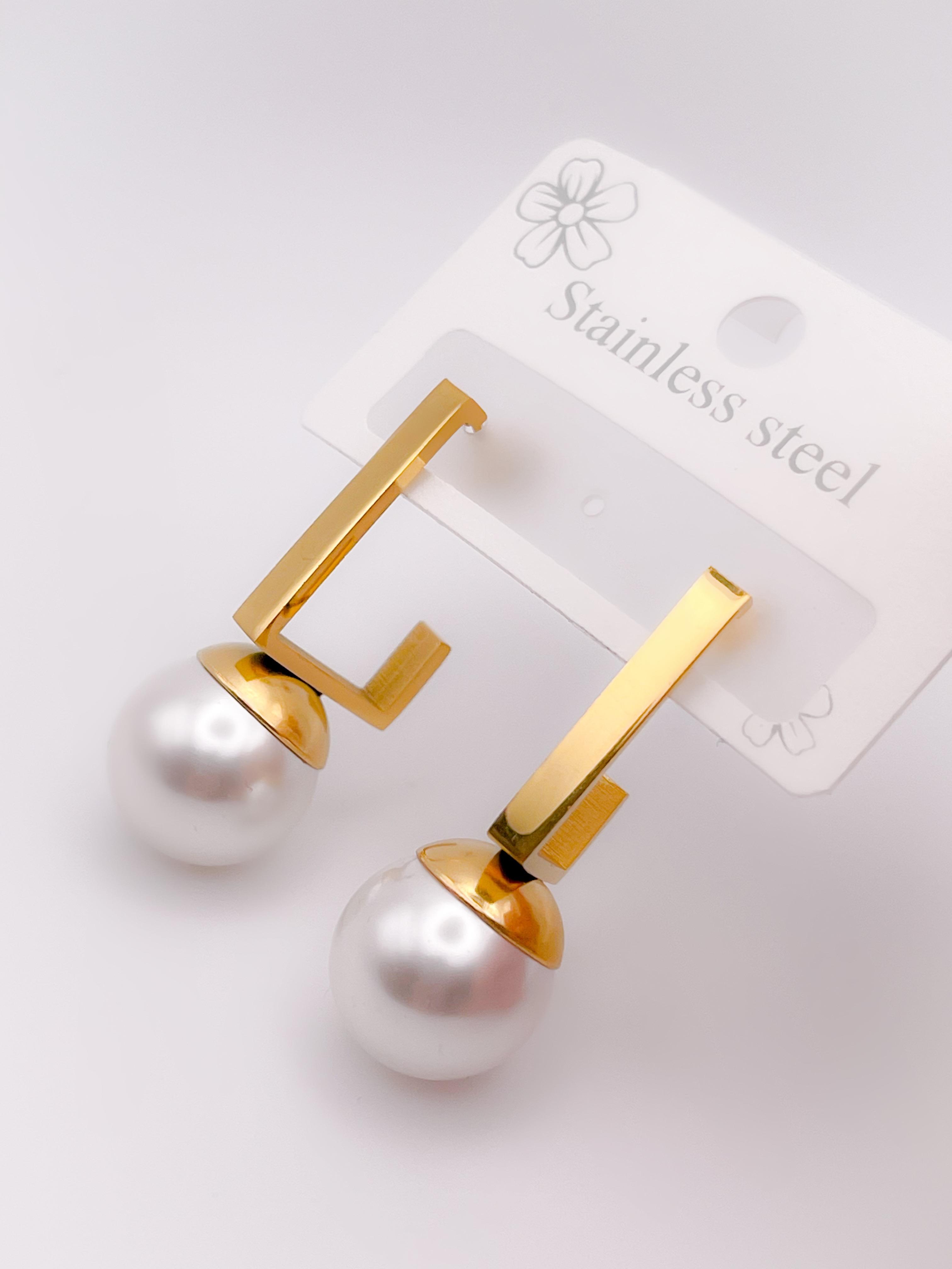 Çelik İncili Küpe-Gold