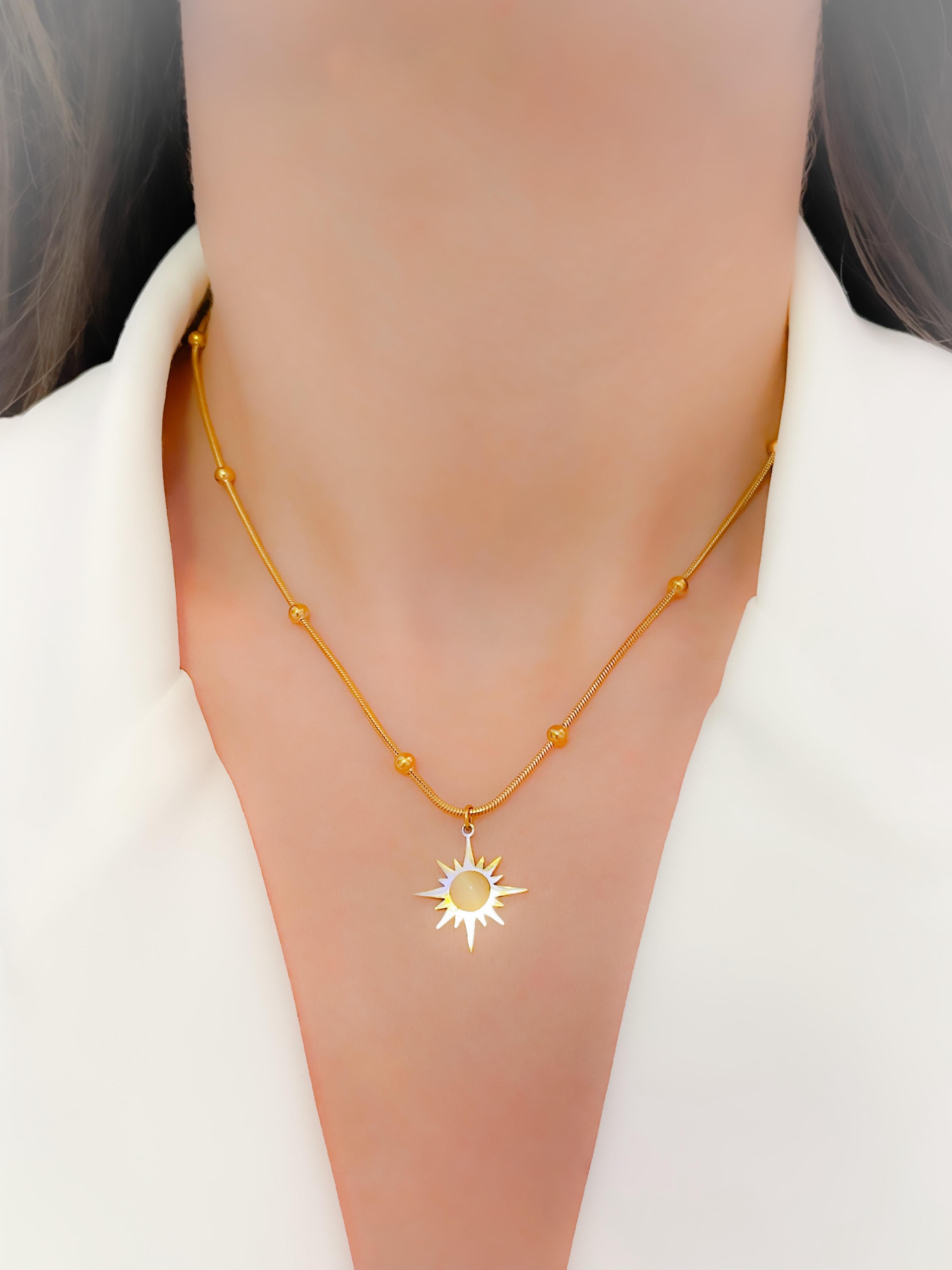 Çelik Kolye Dorika Zincirli Güneş Kolye