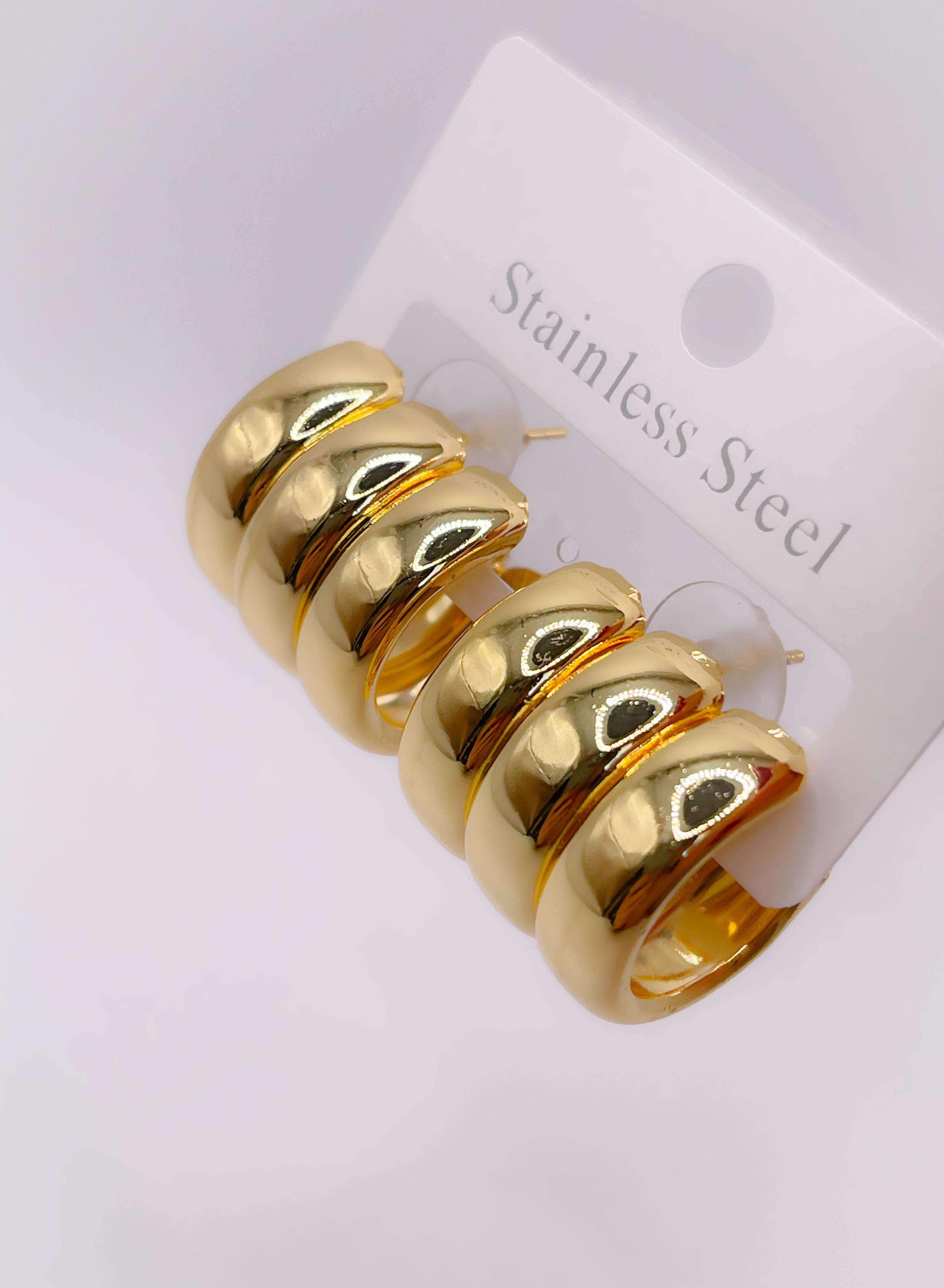 Çelik Küpe Üç Sıra Küpe Bombeli Küpe Halka Küpe