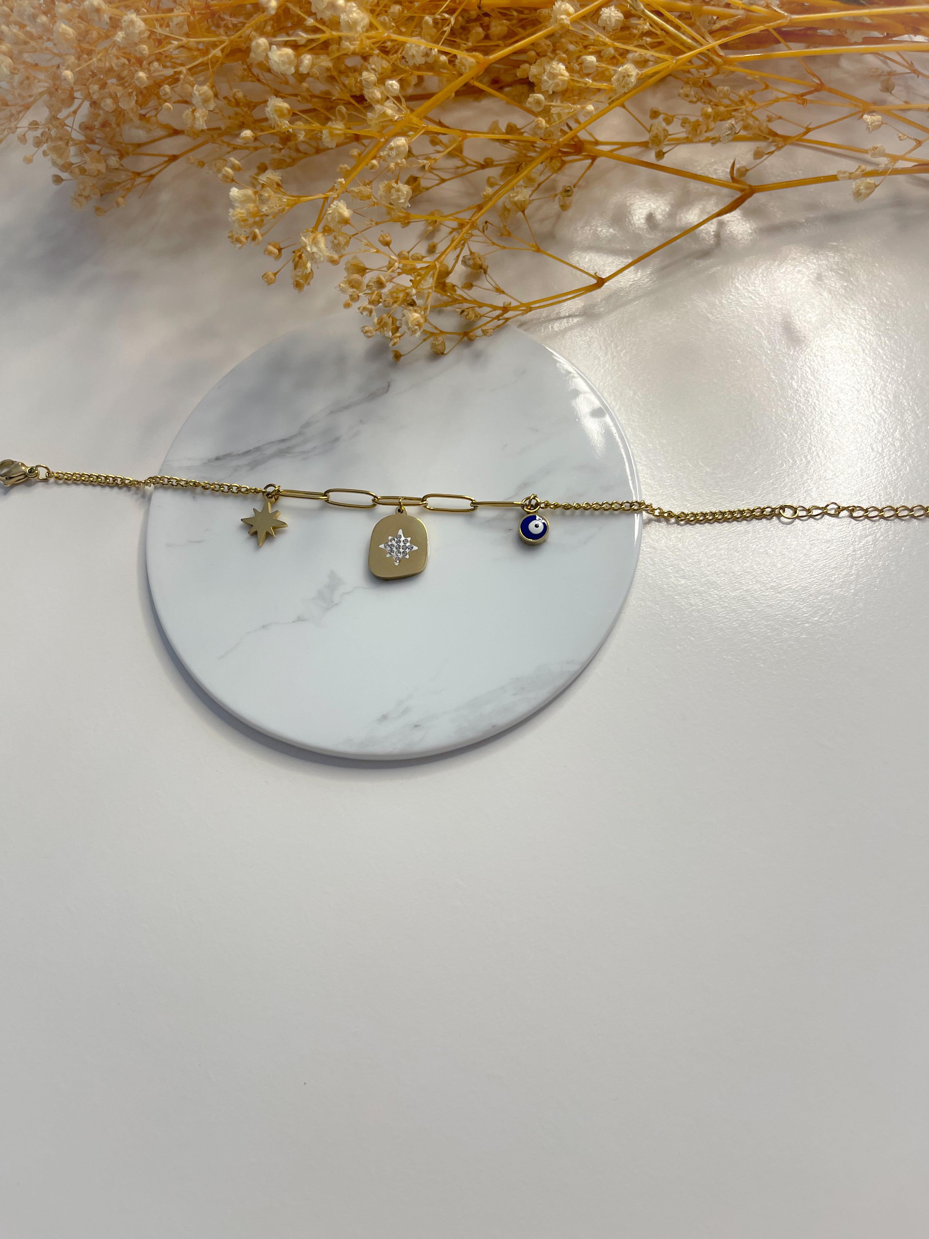 Çelik Kuzey Yıldızı Bileklik  Gold