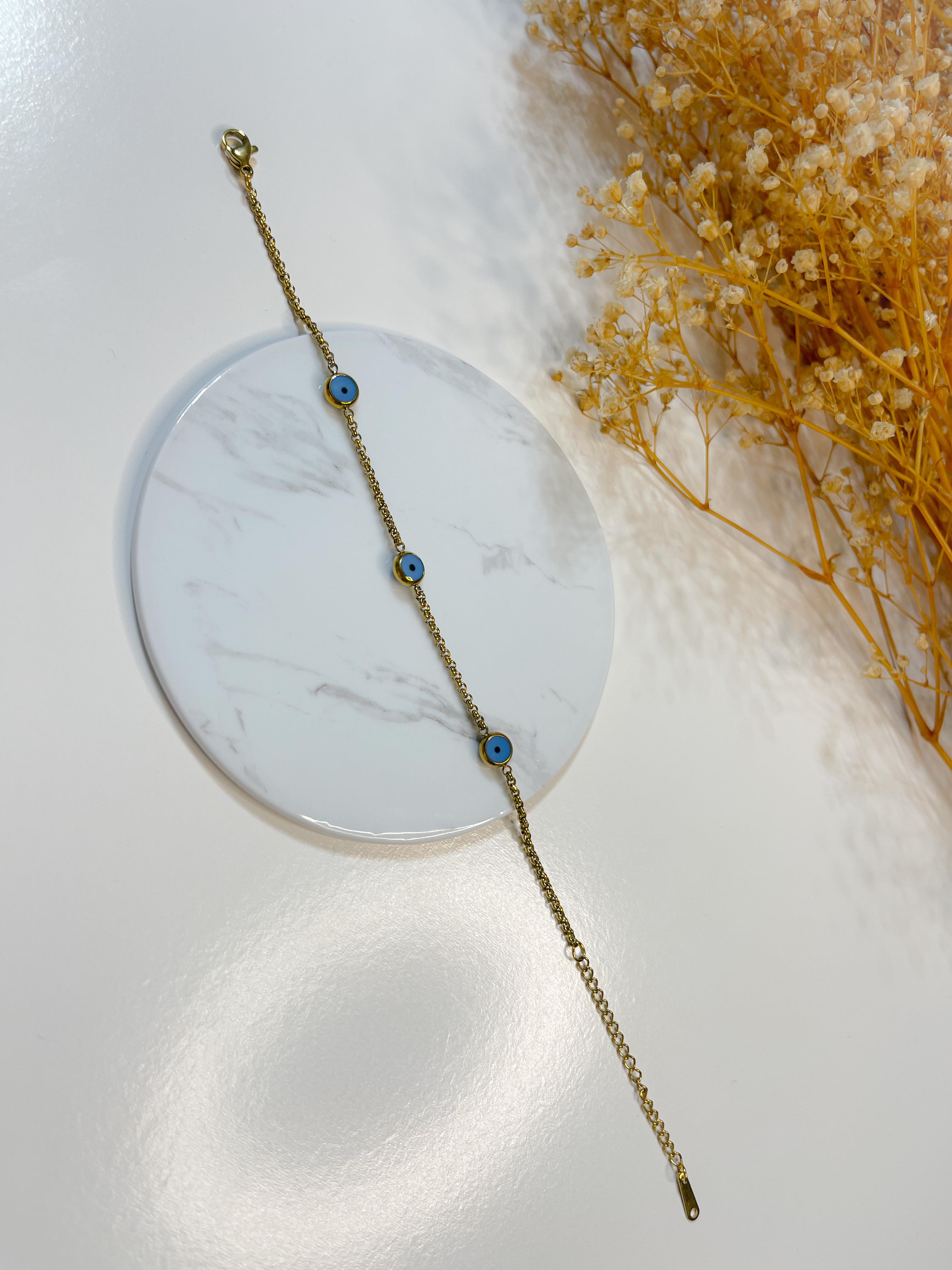 Çelik Nazar Boncuklu Bileklik Gold 