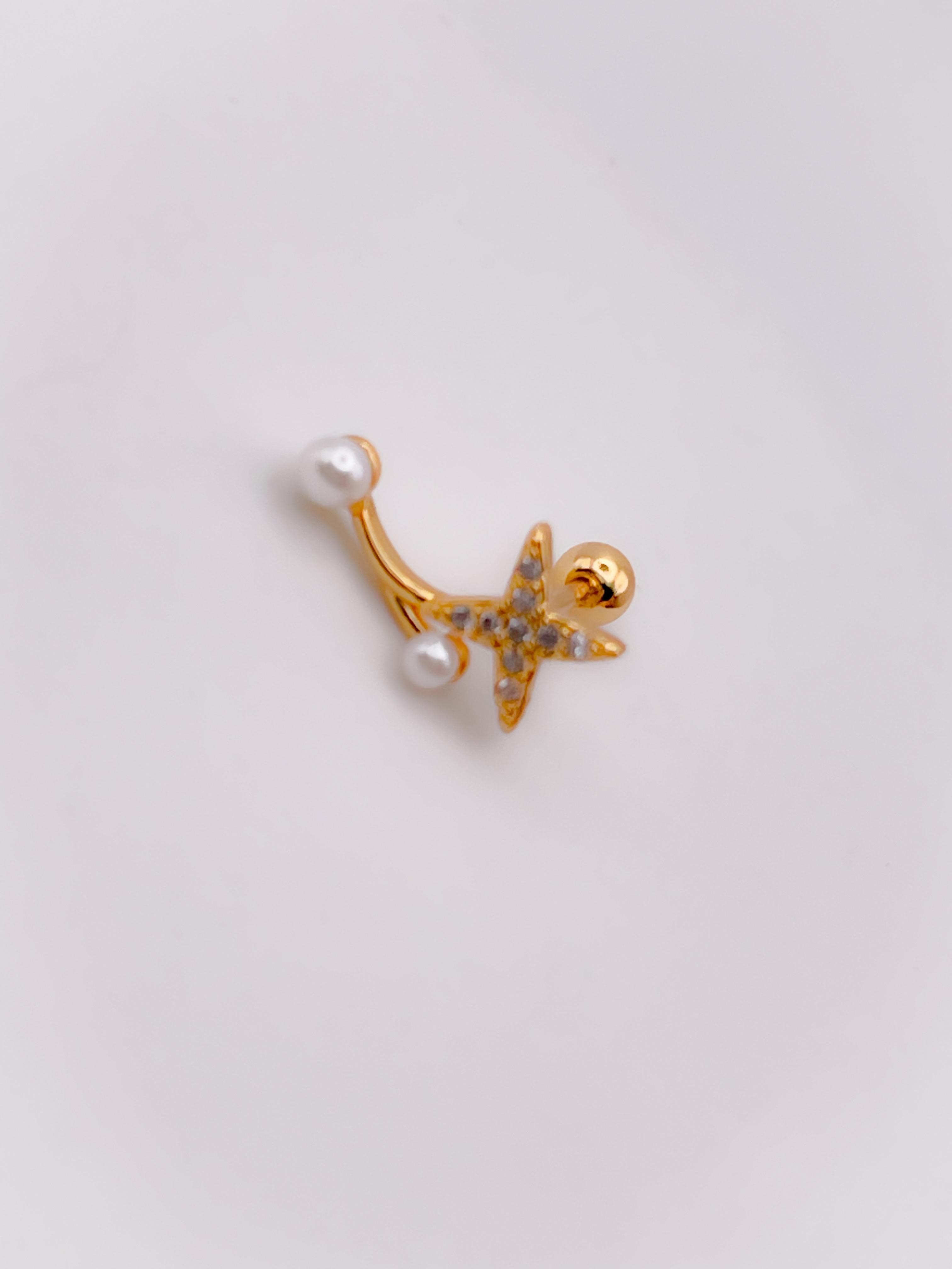 Cerrahi Çelik İncili Zirkon Taşlı Çiçek Figürlü Kıkırdak Helix Tragus Piercing(1adet)