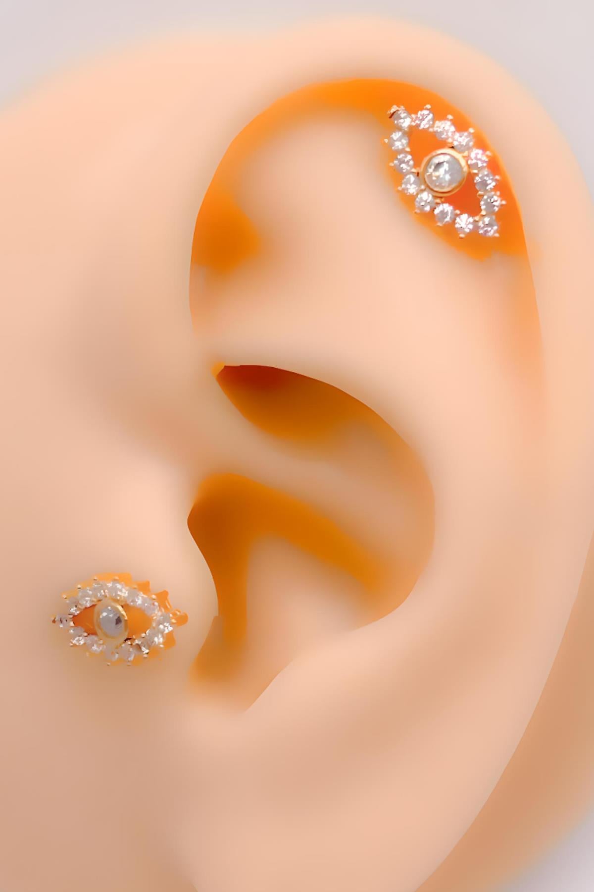 Cerrahi Çelik Piercing Zirkon Taşlı Göz Figürlü Kıkırdak Helix Tragus Piercing(1adet)