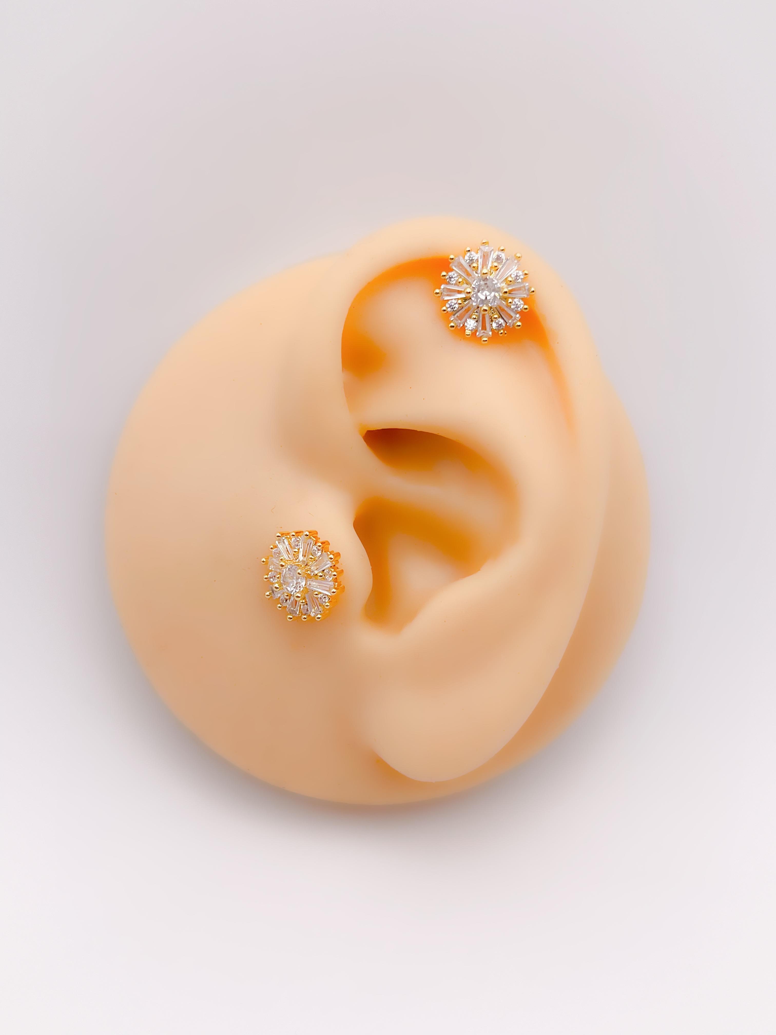 Cerrahi Çelik Piercing Zirkon Taşlı Kar Tanesi Figürlü Kıkırdak Helix Tragus Piercing(1adet)