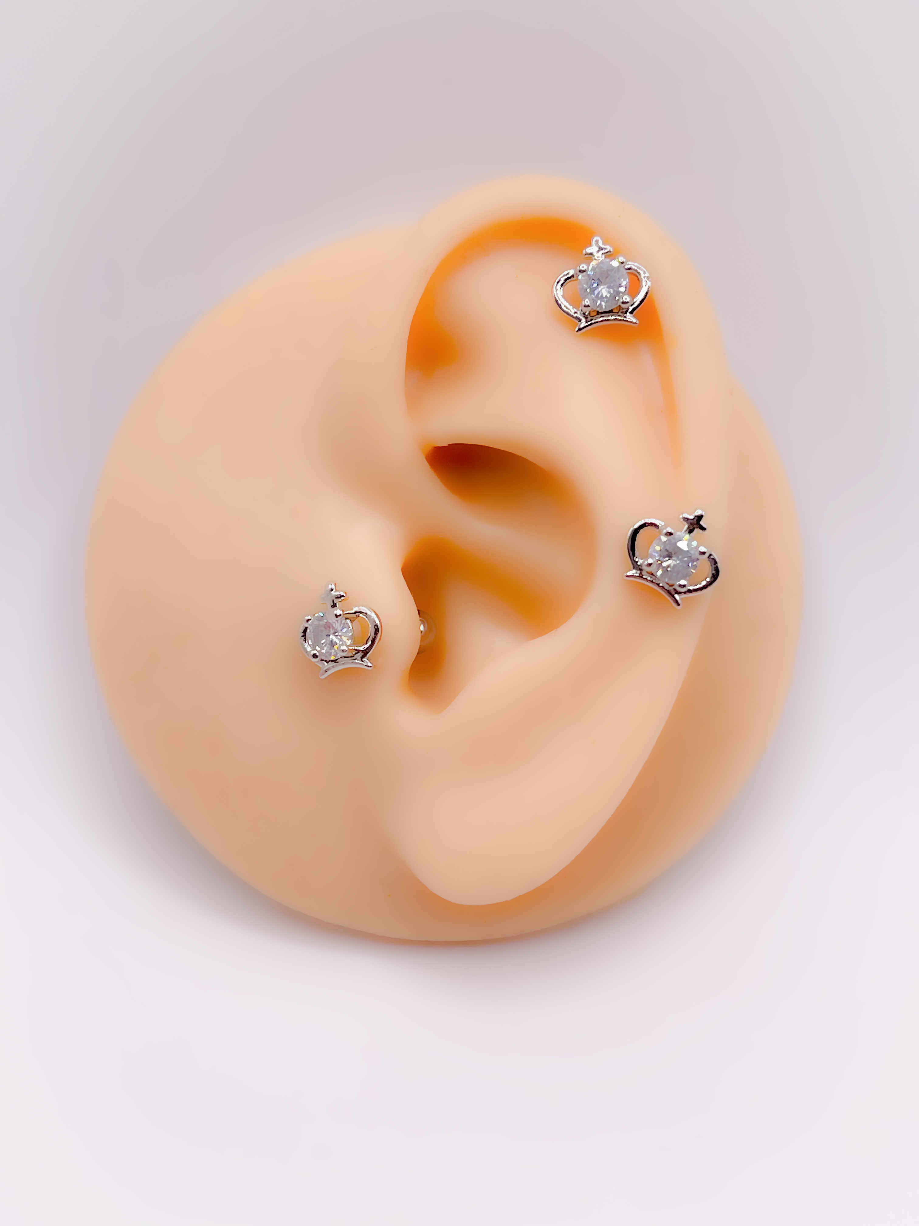 Cerrahi Çelik Piercing Zirkon Tek Taşlı Tac Figürlü Kıkırdak Helix Tragus Piercing(1adet)