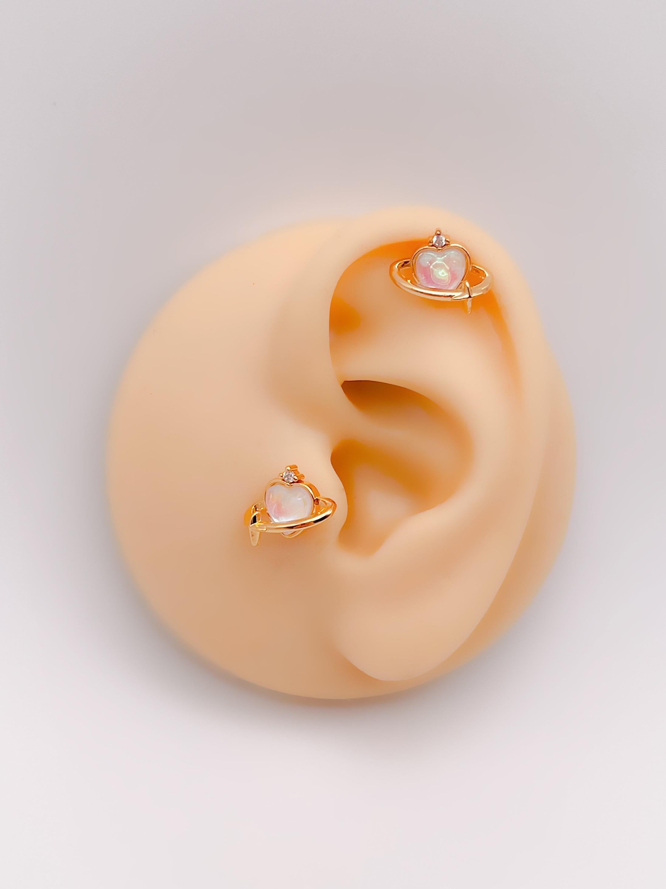 Cerrrahi Çelik Piercing ( Pirsing ) Kalpli Gezegen Tragus Helix Piercing (1adet)