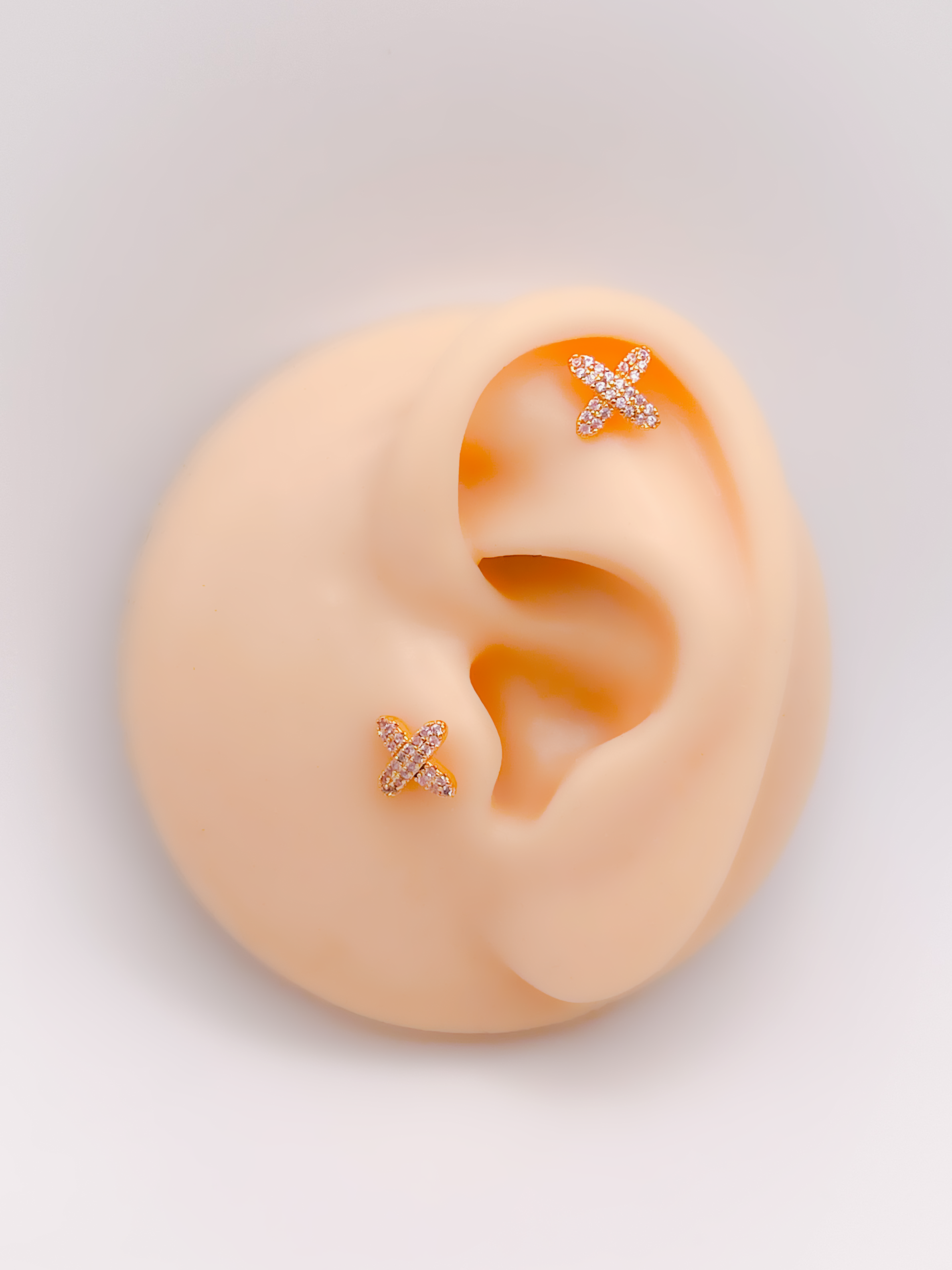 Cerrrahi Çelik Piercing ( Pirsing ) Pembe Taşlı X Tragus Helix Piercing (1adet)
