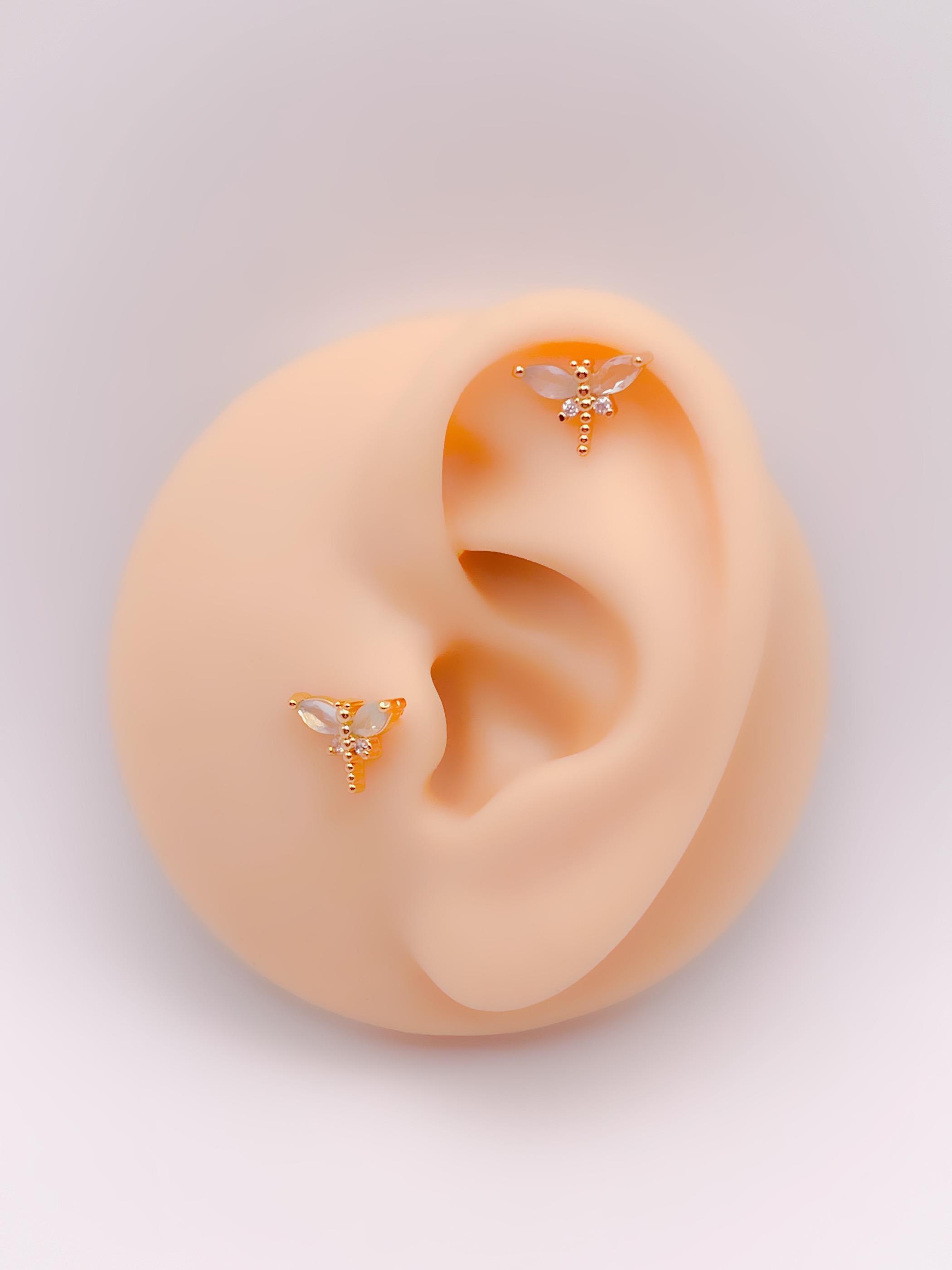 Cerrrahi Çelik Piercing ( Pirsing ) Zirkon Kelebek Tragus Helix Piercing (1adet)