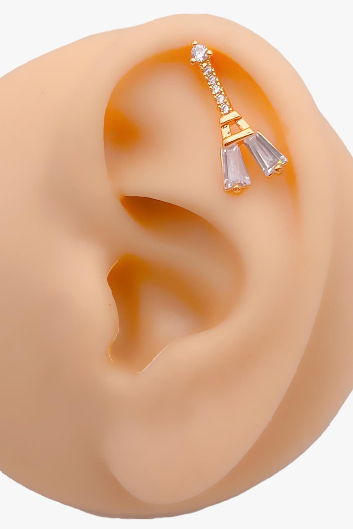 Cerrrahi Çelik Zirkon Taşlı Eyfel Tragus Helix Piercing (1adet)
