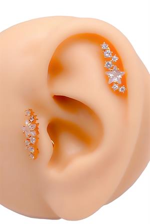 Cerrahi Çelik Piercing Zirkon Taşlı Büyük Yıldızlı Samanyolu Figürlü Kıkırdak Helix Tragus Piercing(1adet)