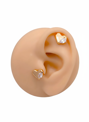 Cerrrahi Çelik Piercing ( Pirsing ) Badem Taşlı Kalpli Tragus Helix Piercing (1adet)
