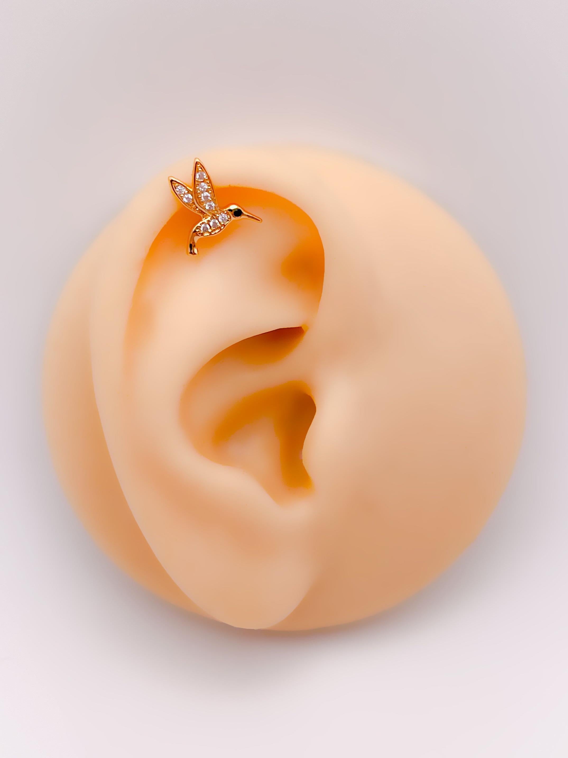 1022 - Cerrrahi Çelik Zirkon Taşlı Kıkırdak Tragus Helix Piercing (1adet)