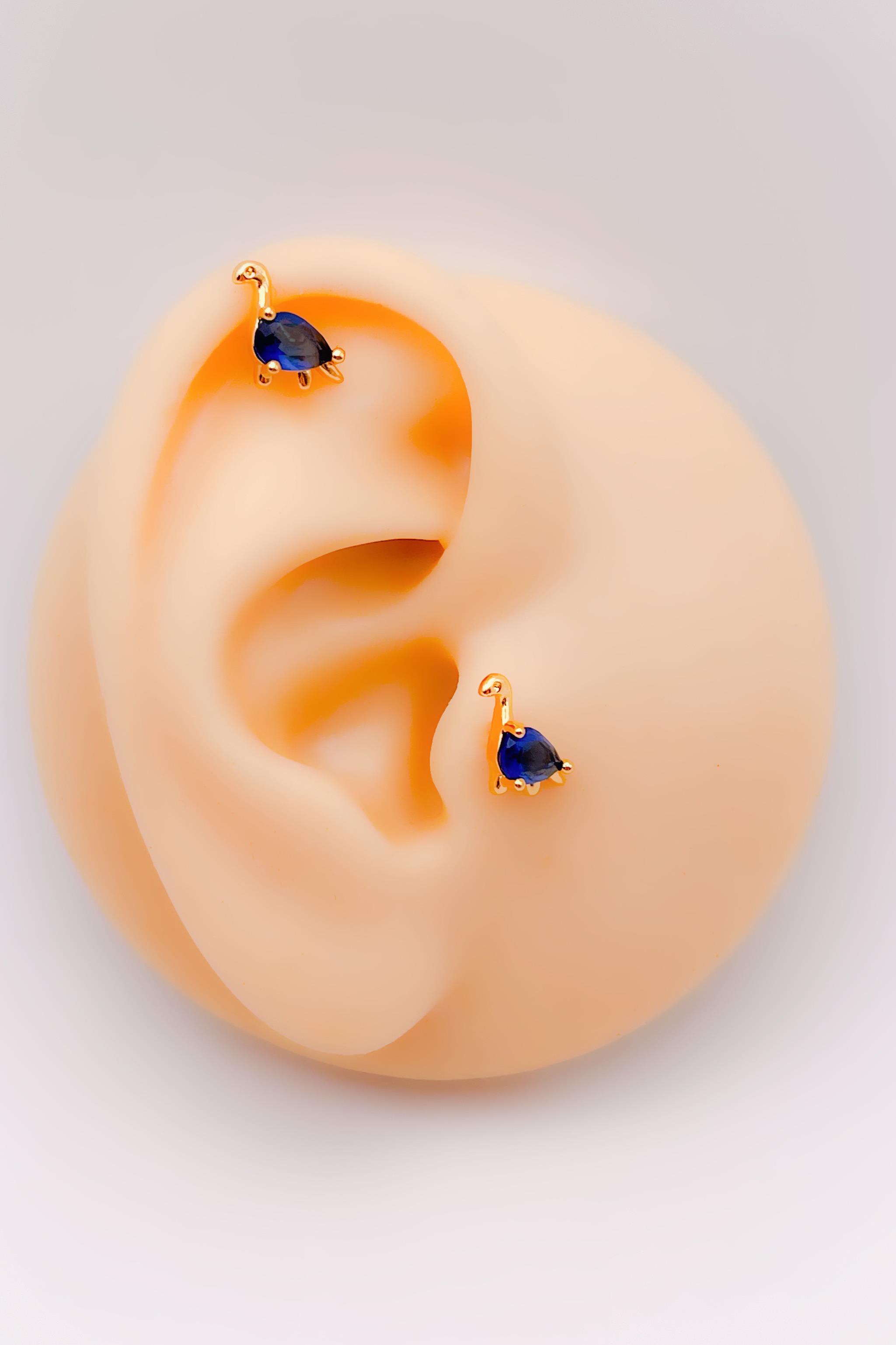 1066 - Cerrrahi Çelik Piercing ( Pirsing ) Damla Taşlı Dinozor Tragus Helix Piercing (1adet)