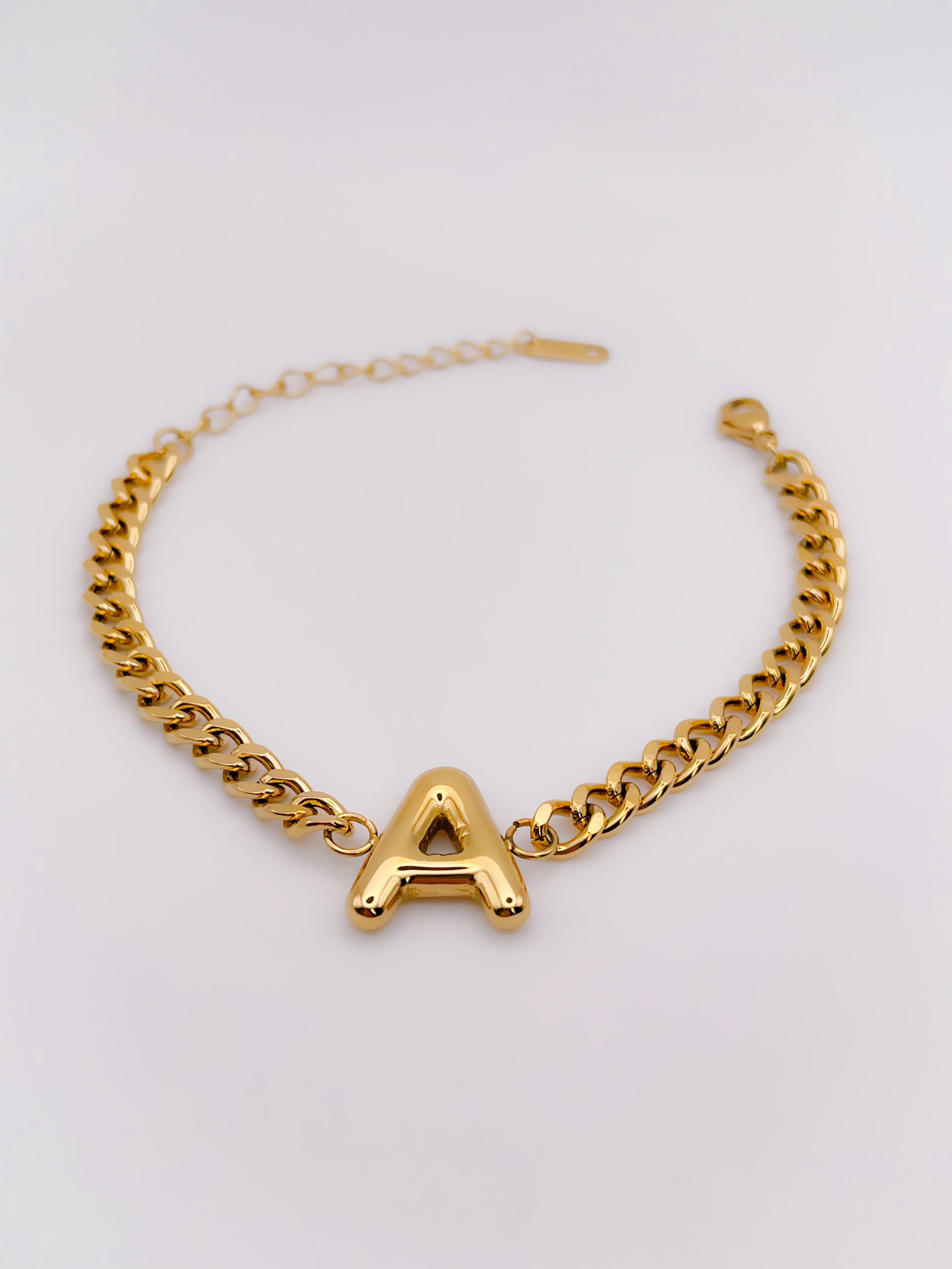 Çelik Bileklik Bombeli A Harfli Bileklik - Kalın Zincir