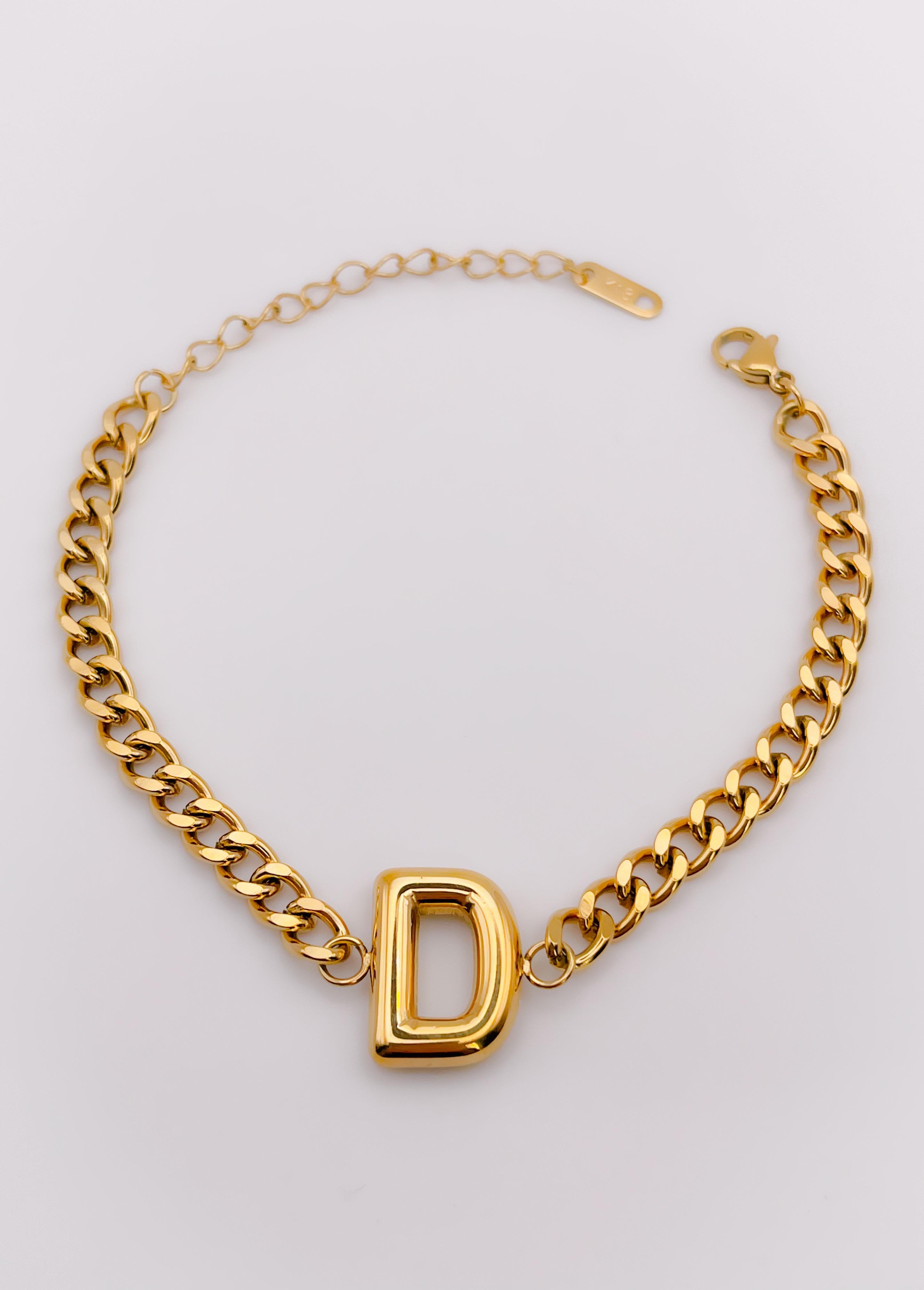 Çelik Bileklik Bombeli D Harfli Bileklik - Kalın Zincir