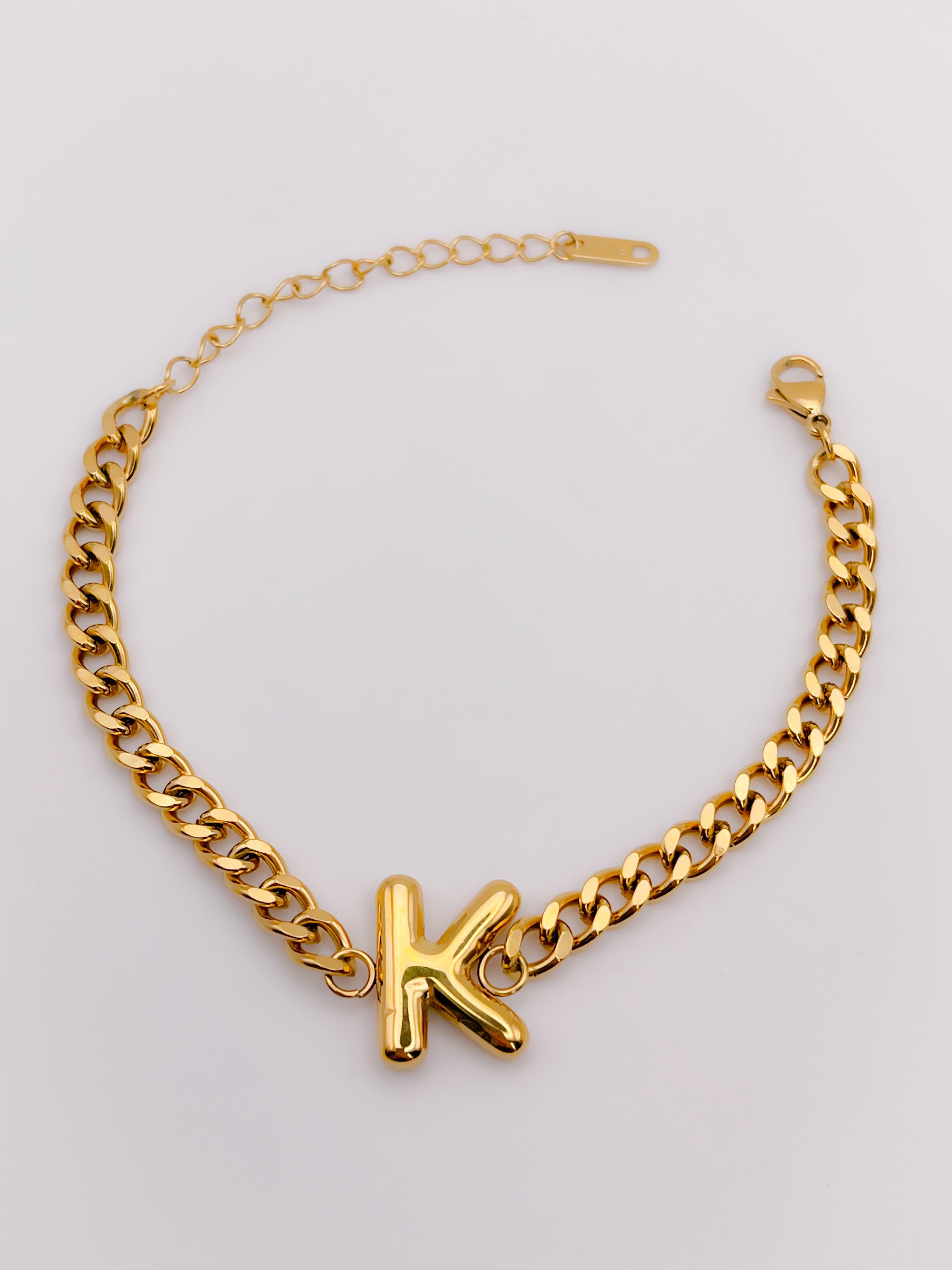 Çelik Bileklik Bombeli K Harfli Bileklik - Kalın Zincir