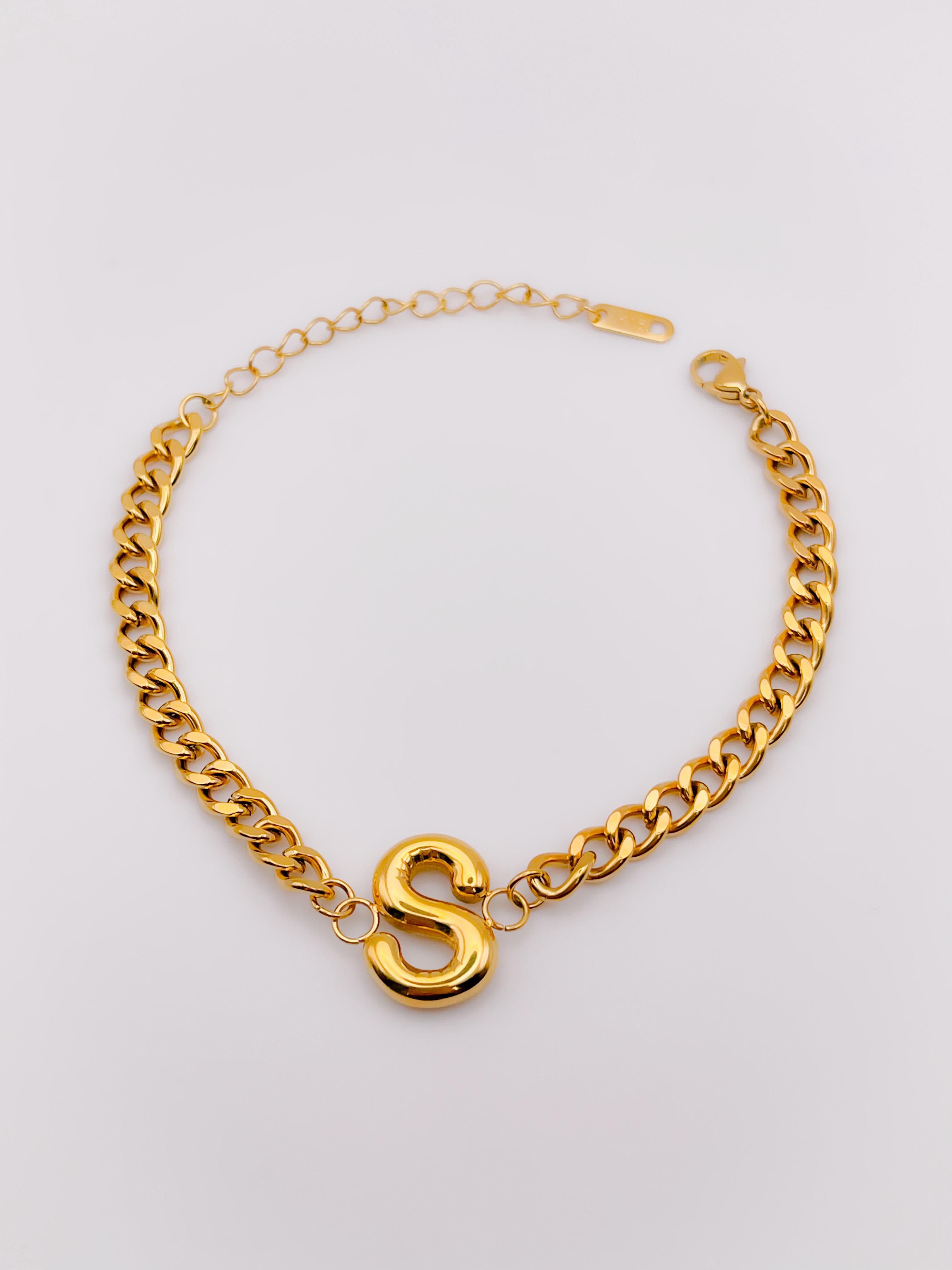 Çelik Bileklik Bombeli S Harfli Bileklik - Kalın Zincir