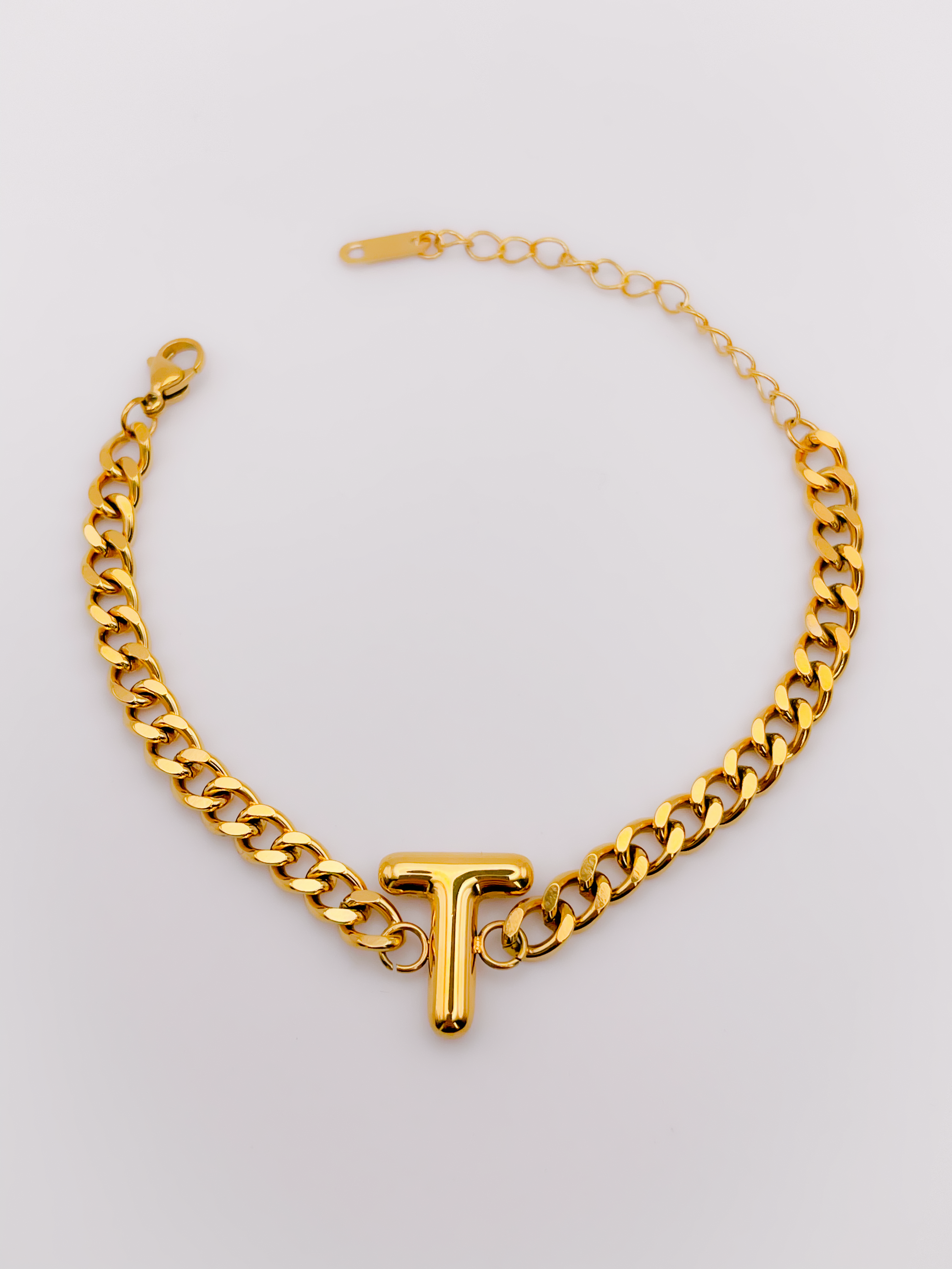 Çelik Bileklik Bombeli T Harfli Bileklik - Kalın Zincir