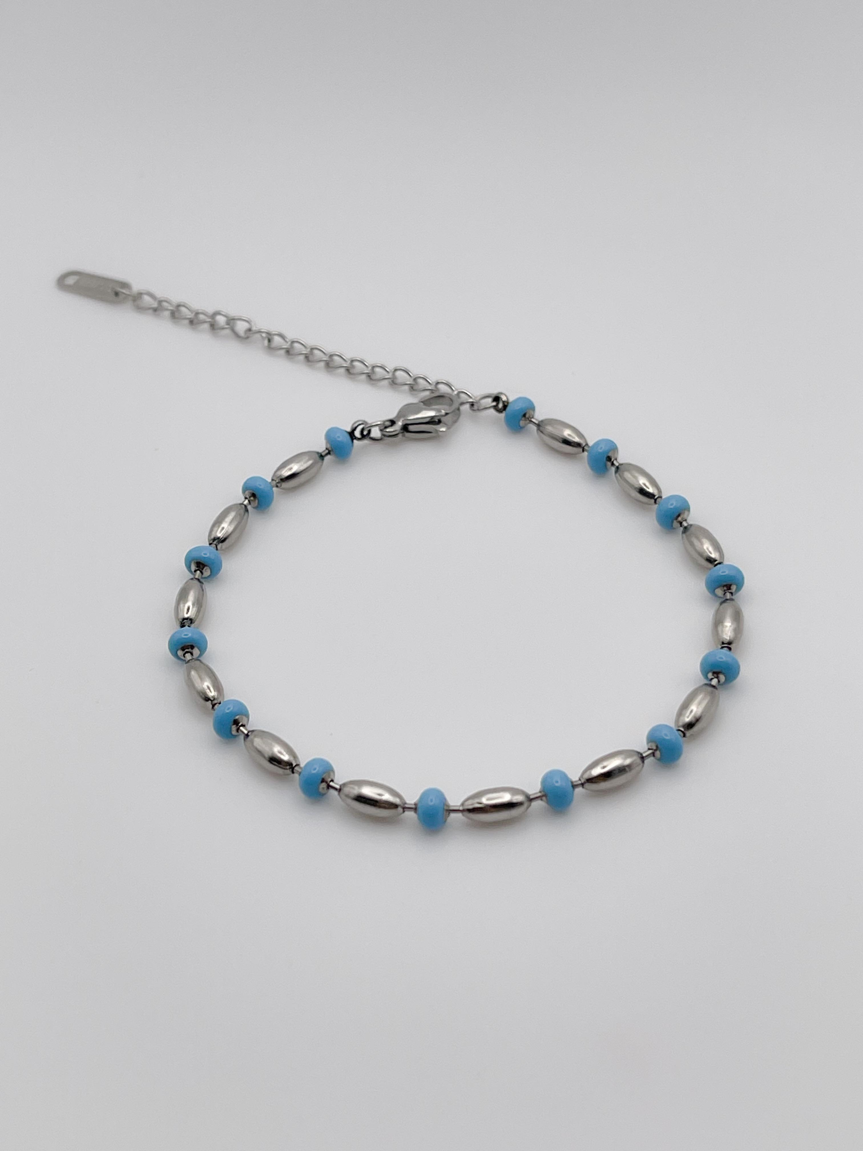 Çelik Bileklik Boncuklu Bileklik Çelik Zincir Bileklik Renk Gümüş