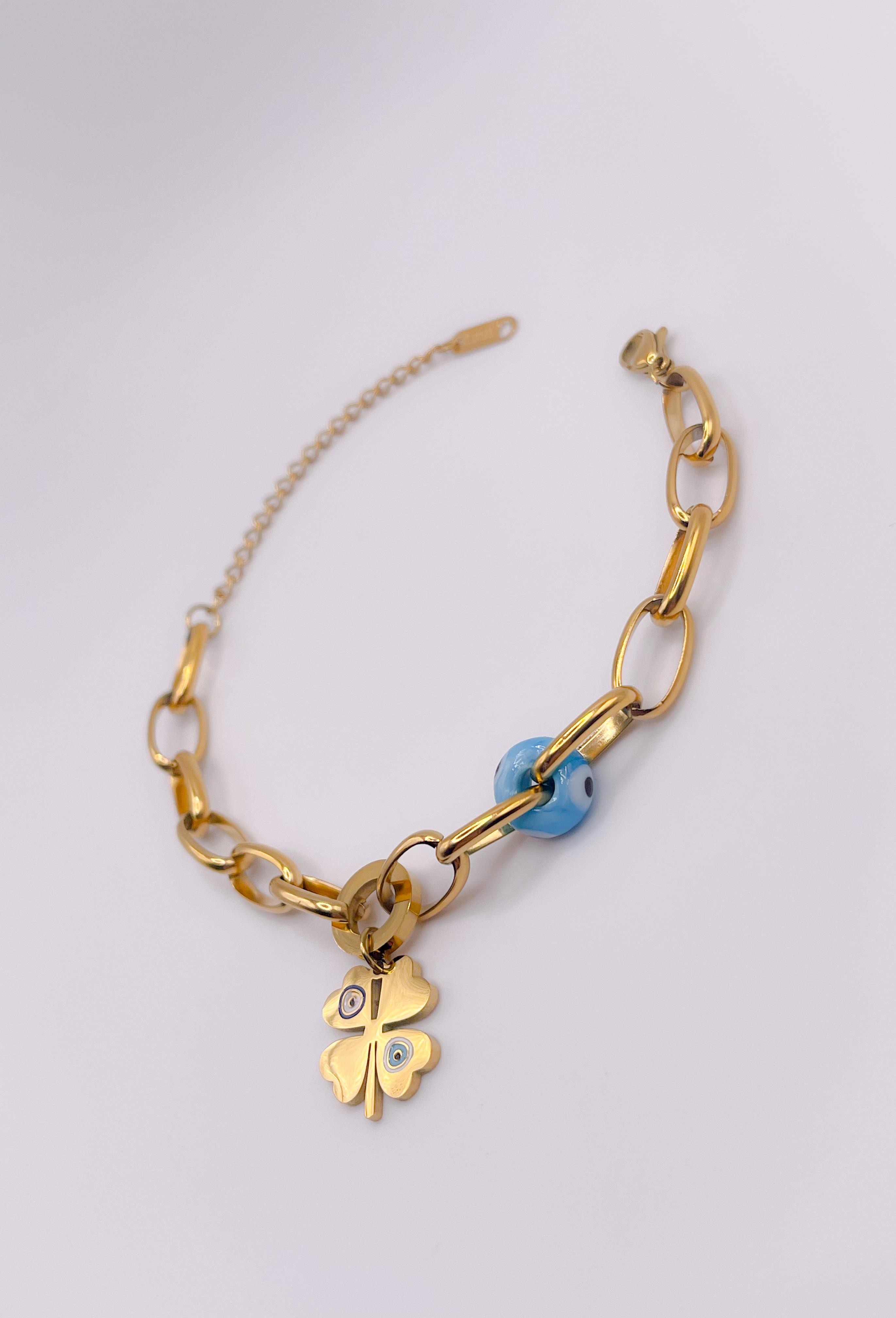 Çelik Bileklik Cam Boncuklu Yonca Bileklik Mahsen