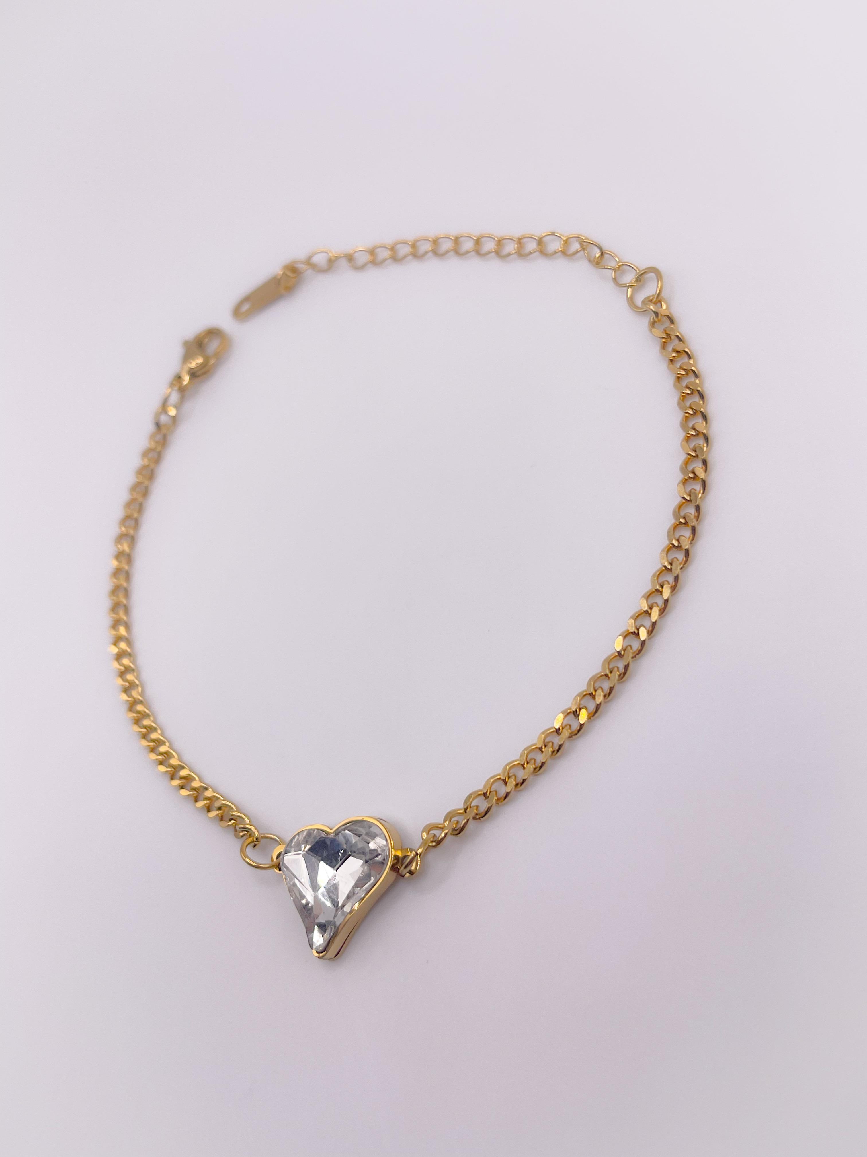 Çelik Bileklik Pırlanta Görünümlü Kalpli Bileklik Mahsen