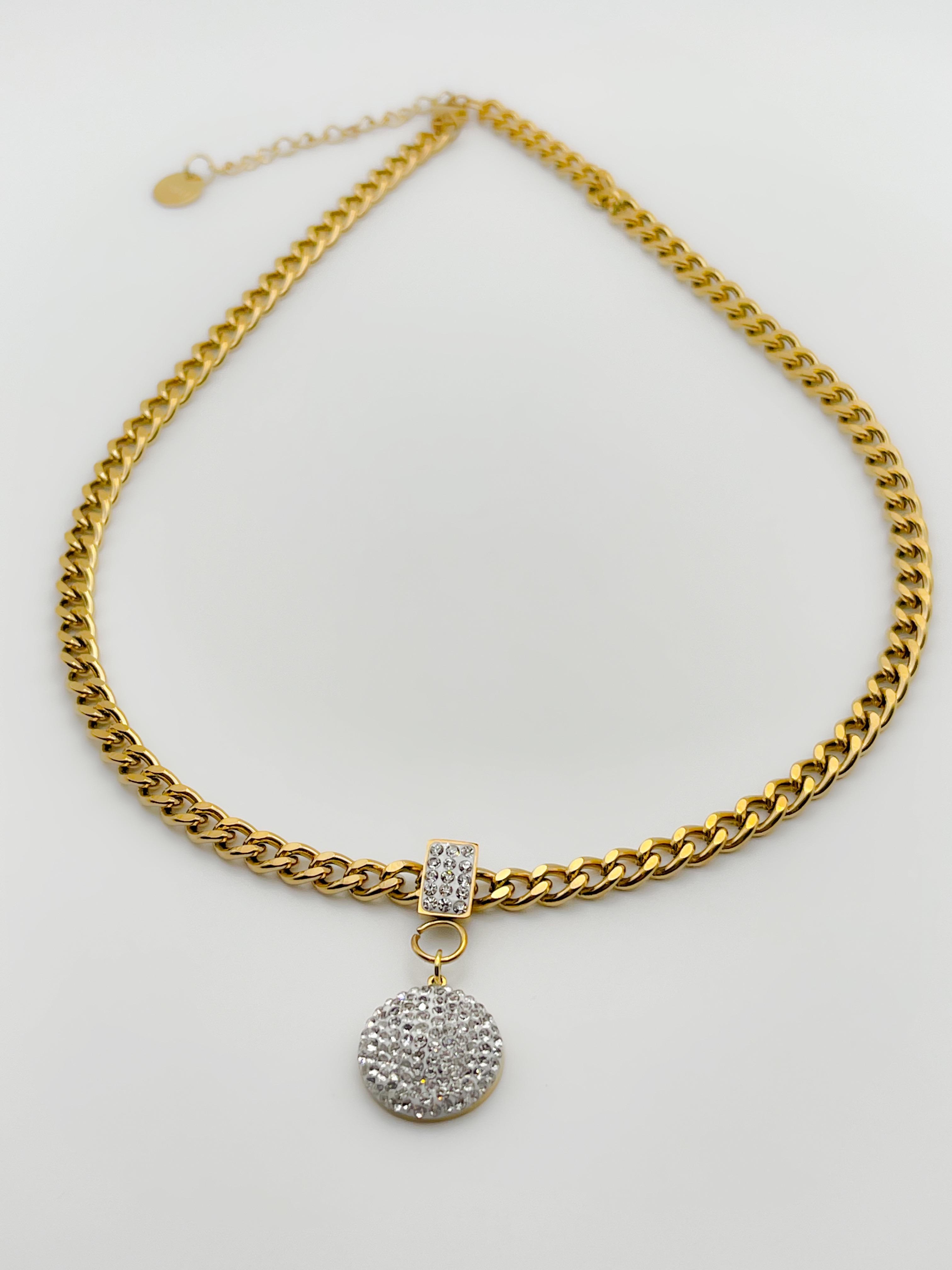 Çelik Kalın Zincir Kolye Taş Uçlu