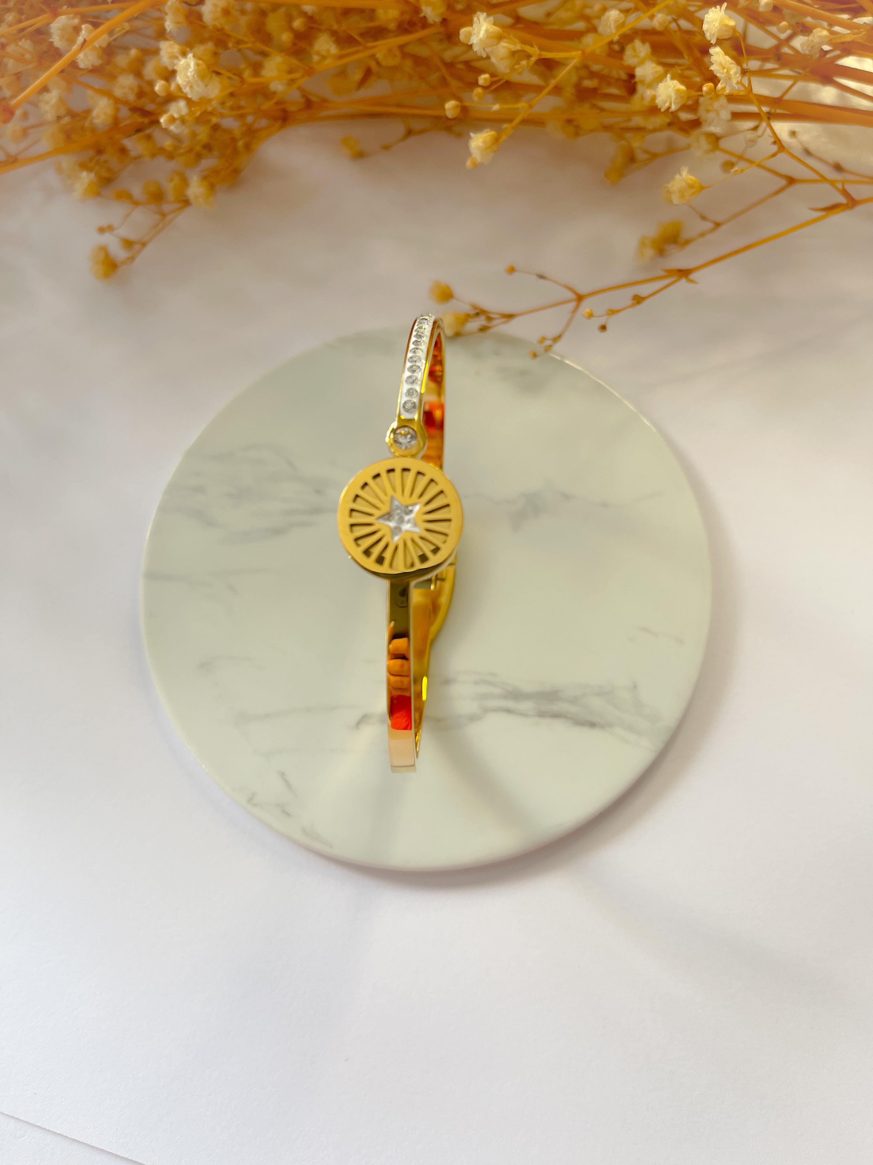 Çelik Kelepçe Taşlı Yıldız Model Kelepçe Gold