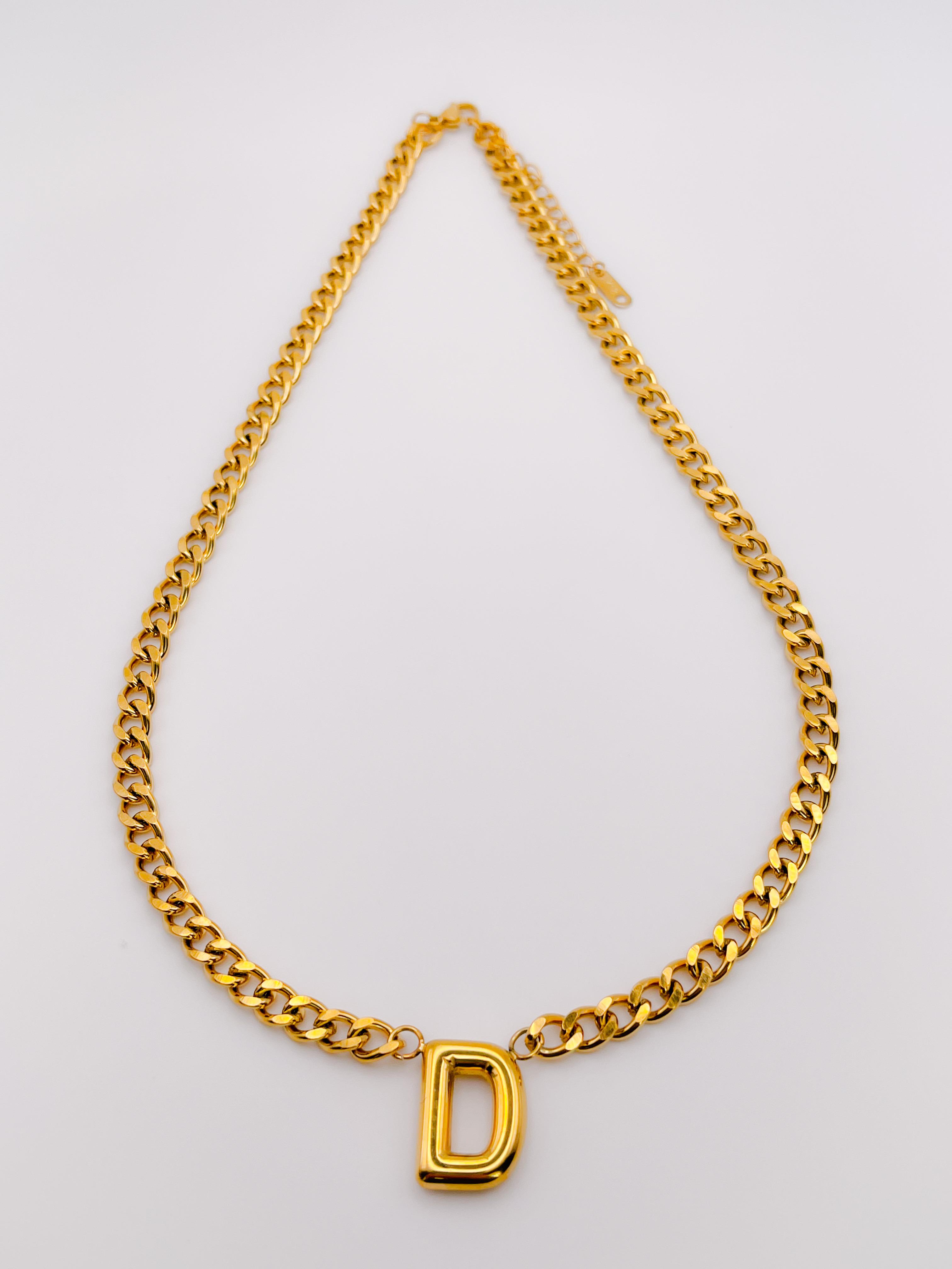 Çelik Kolye Bombeli D Harfli Kolye - Kalın Zincir