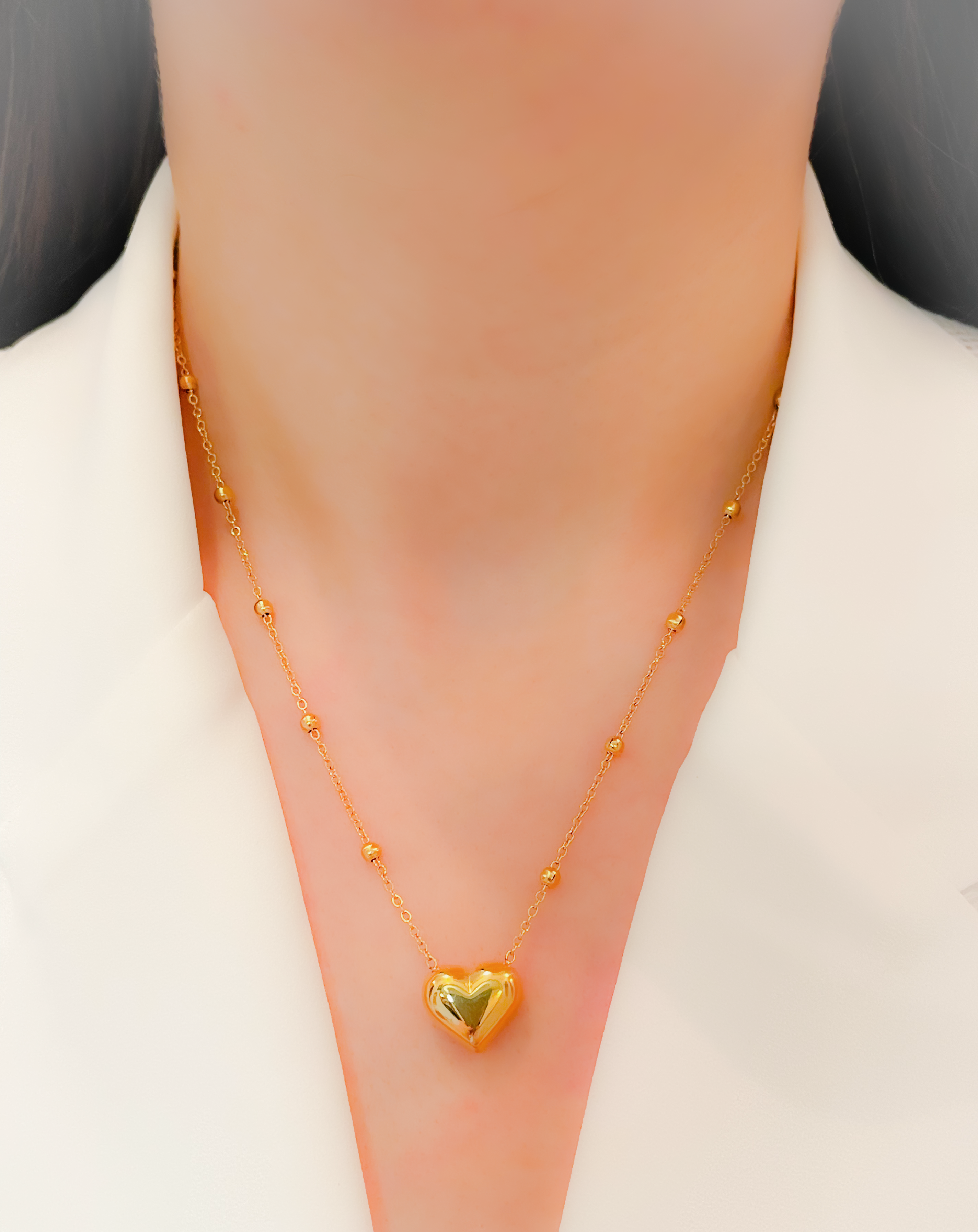 Çelik Kolye Bombeli Kalpli Kolye Dorika Kolye