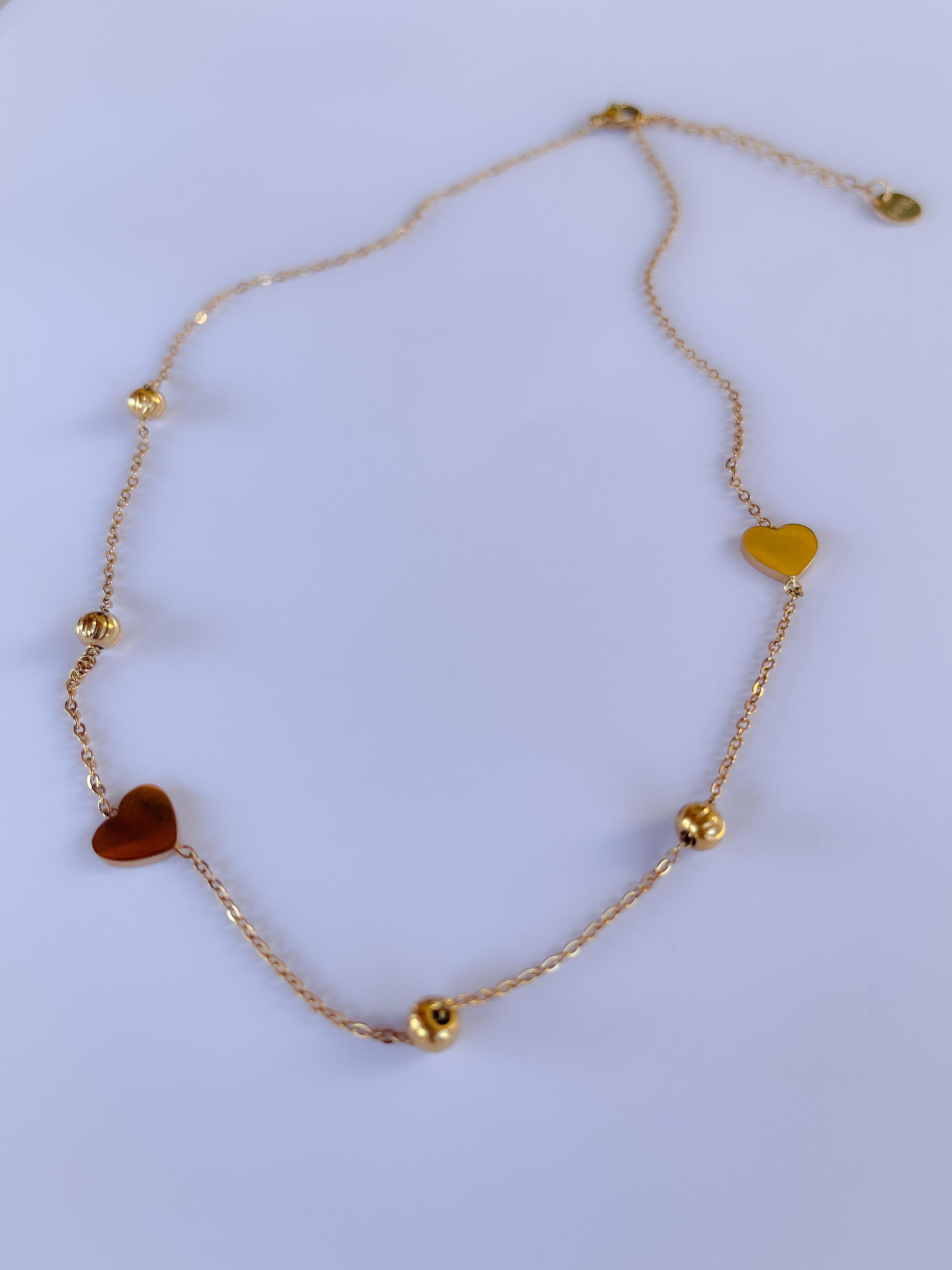 Çelik Kolye Kalpli Dorika Kolye  Gold