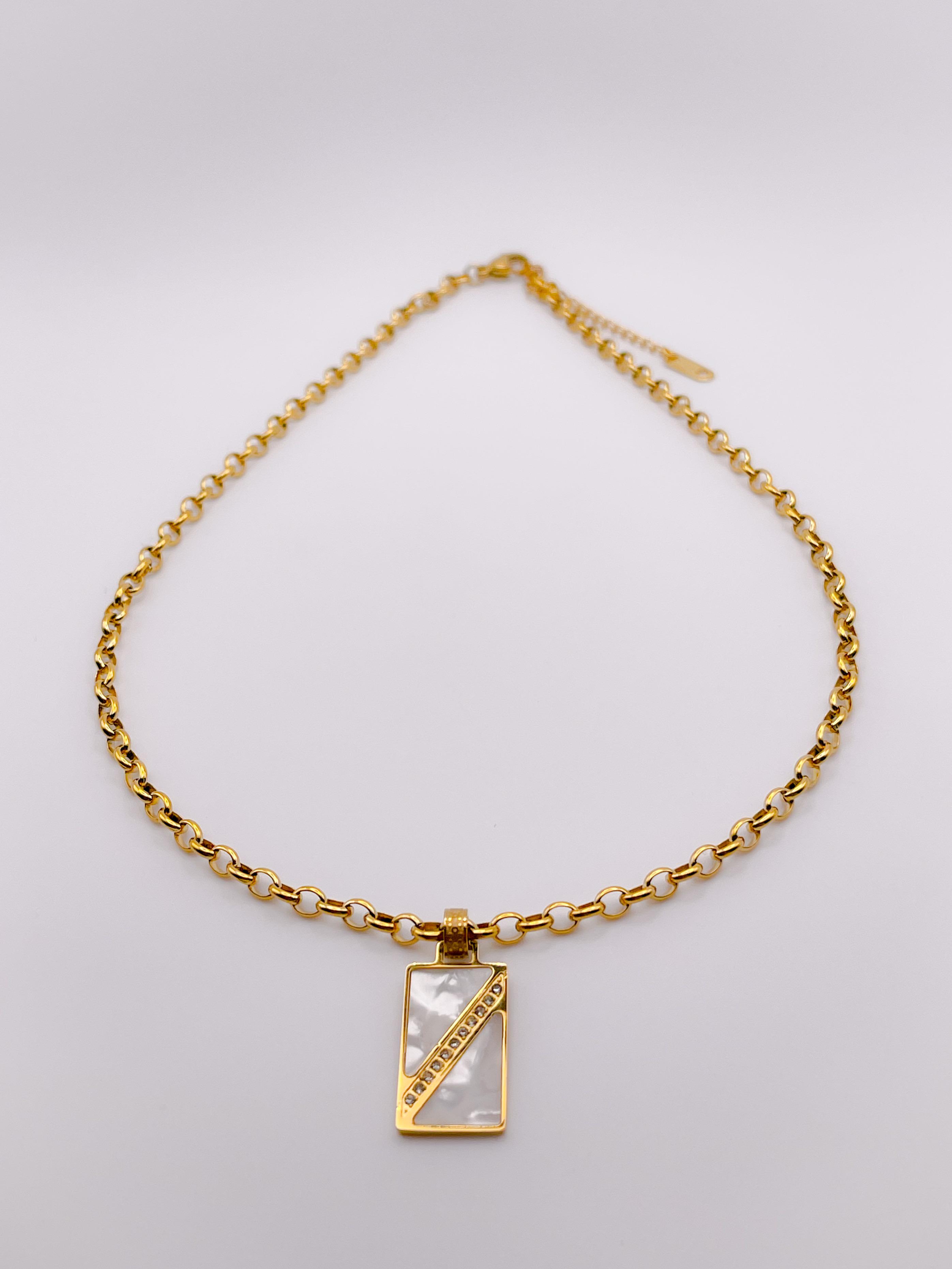 Çelik Kolye Plaka Uçlu Sedefli Kolye