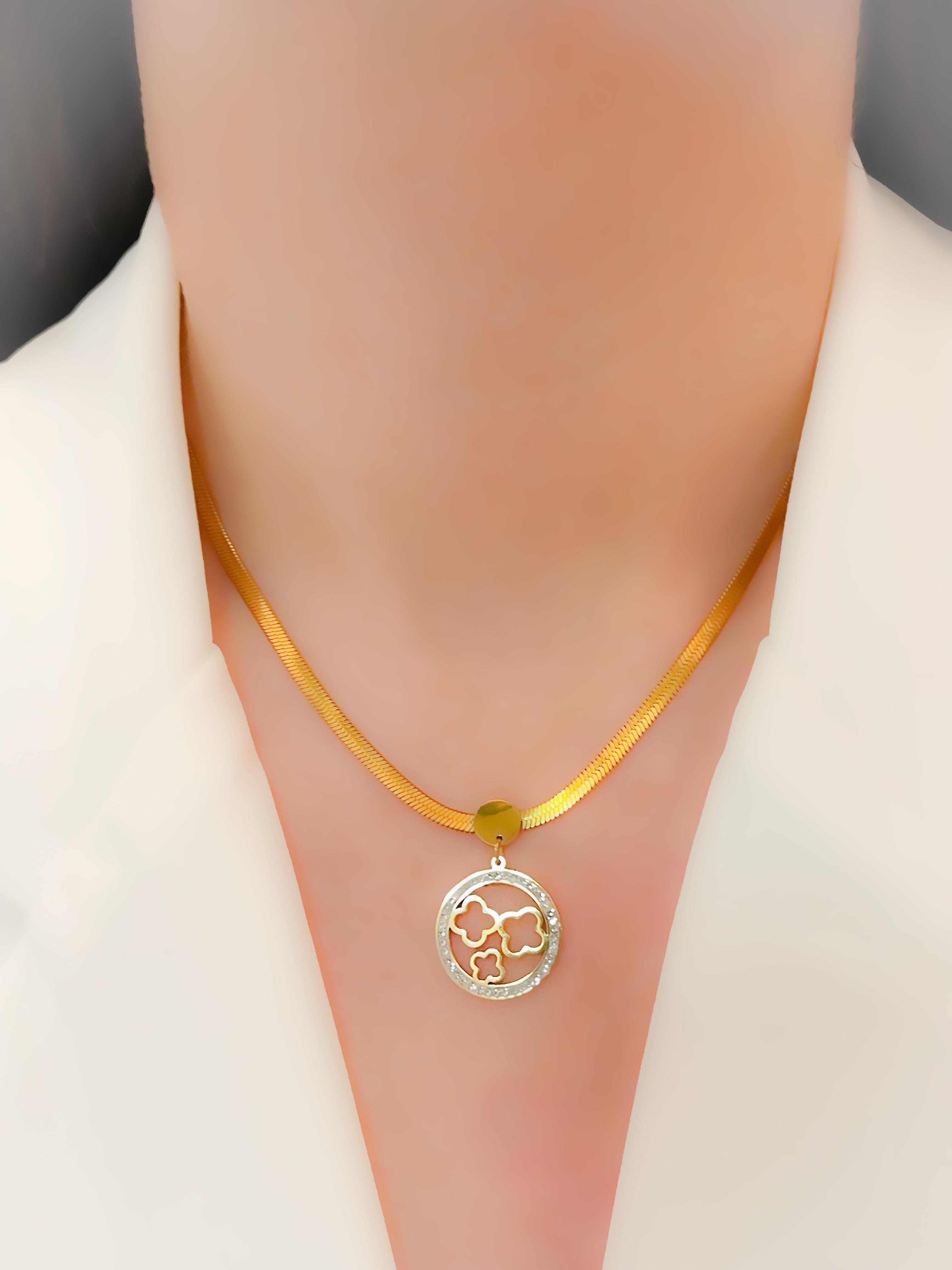 Çelik Kolye Yonca Detaylı Çember Uçlu İtalyan Zincir Kolye