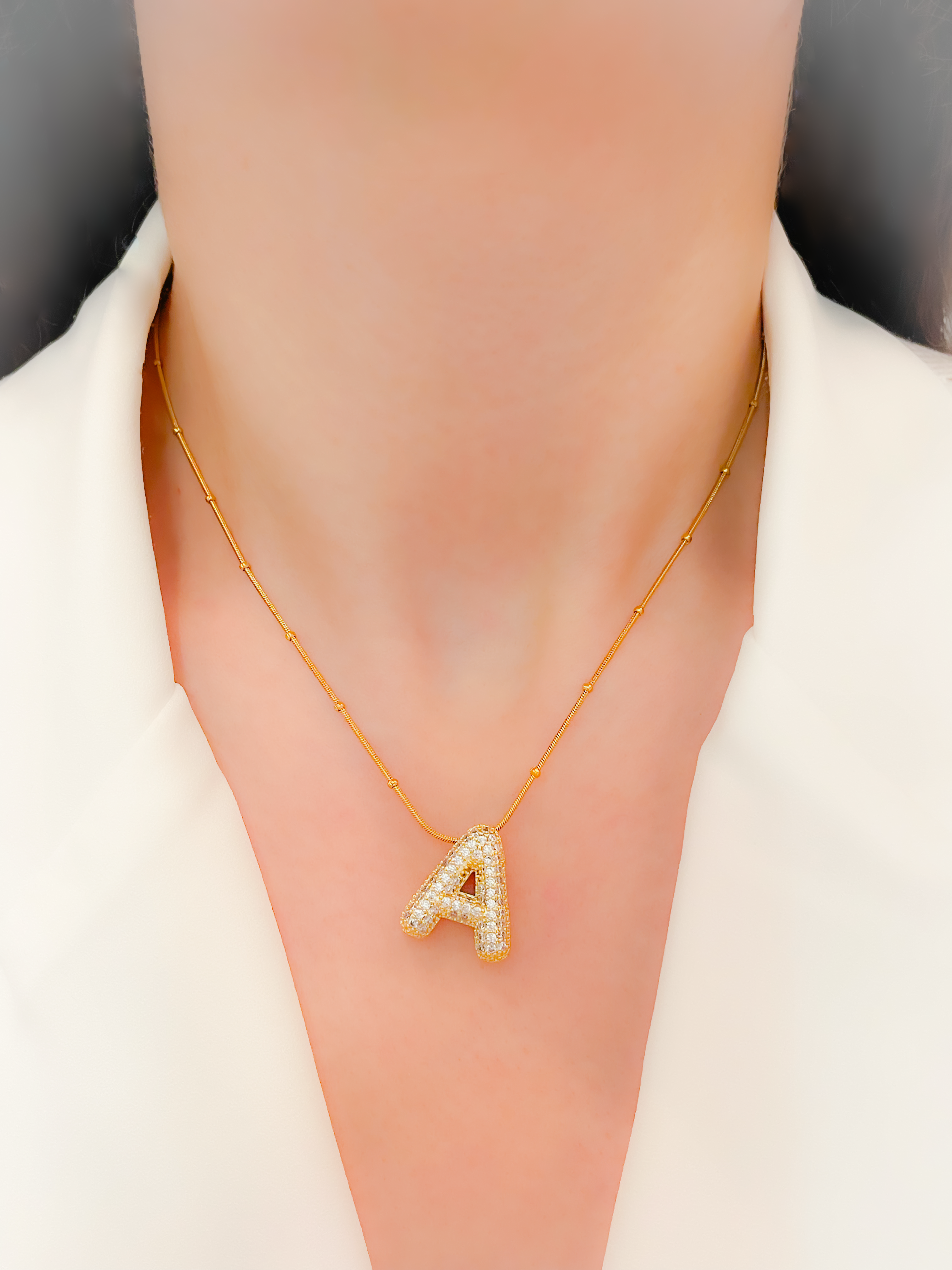 Çelik Kolye Zirkon Taşlı Balon Harf Kolye Harfli Kolye Dorika Kolye