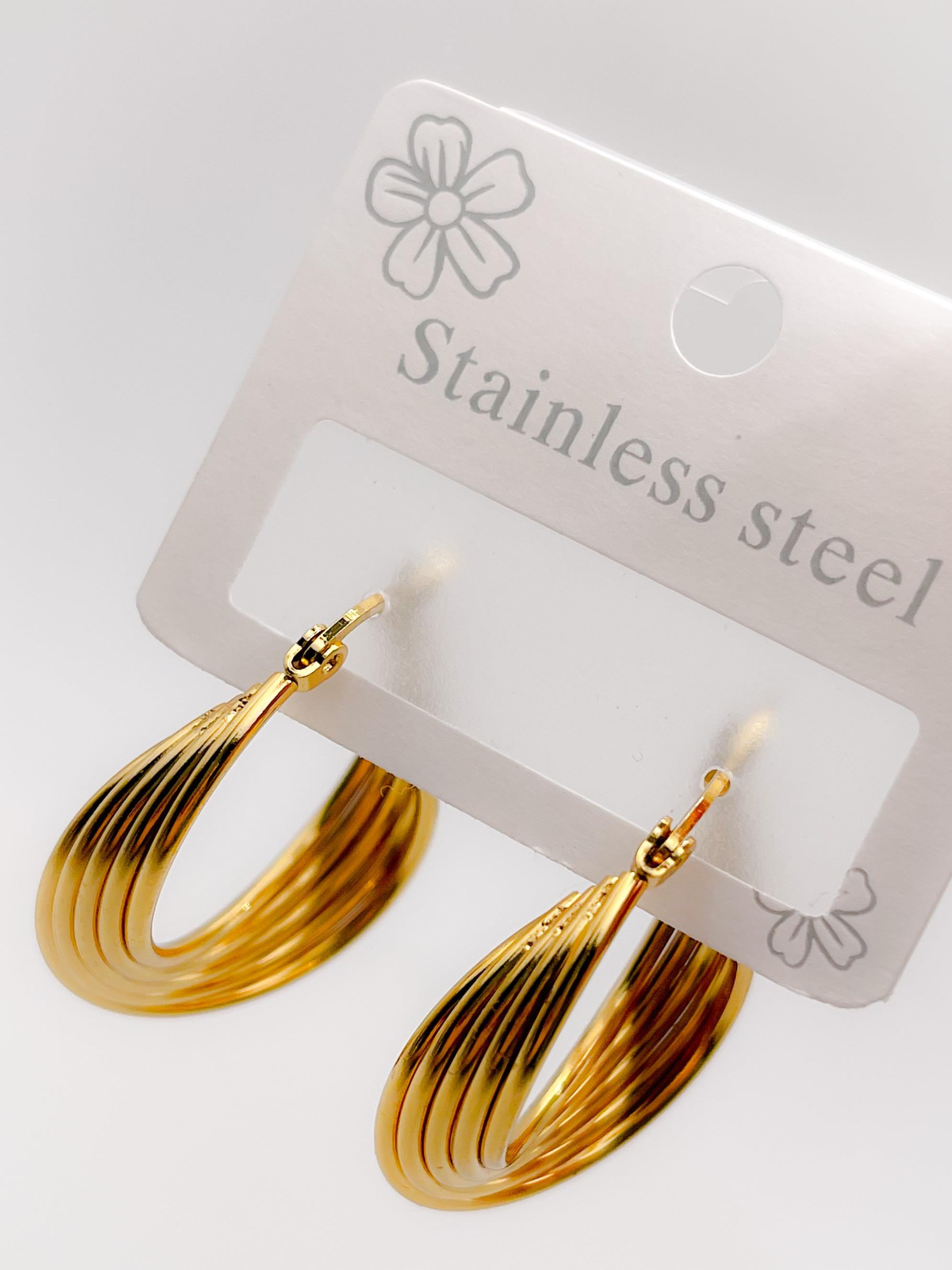 Çelik Küpe Beşli Sarmal Halka Küpe