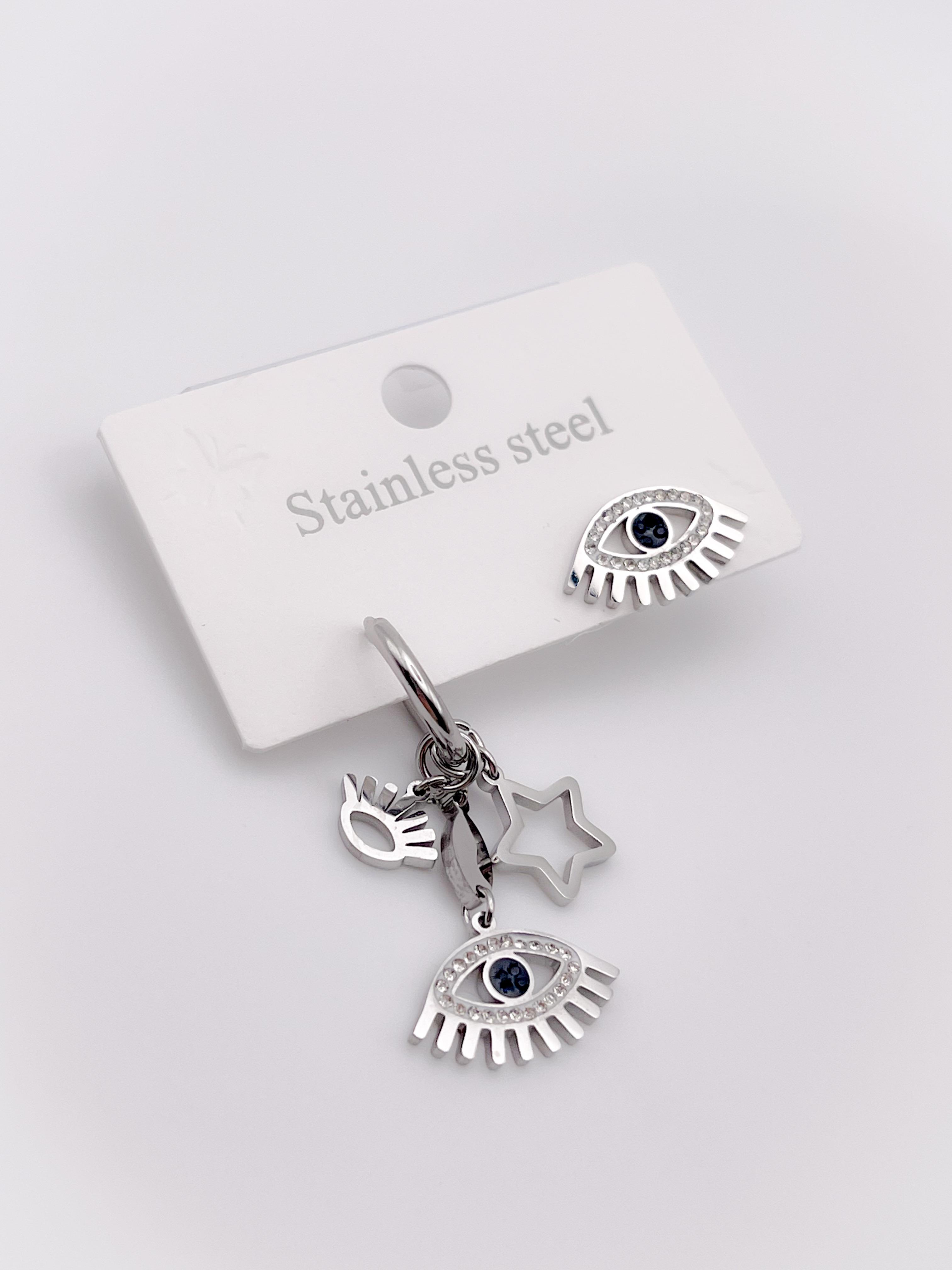 Çelik Küpe Çıkarılabilir Çharmlı Göz Küpe