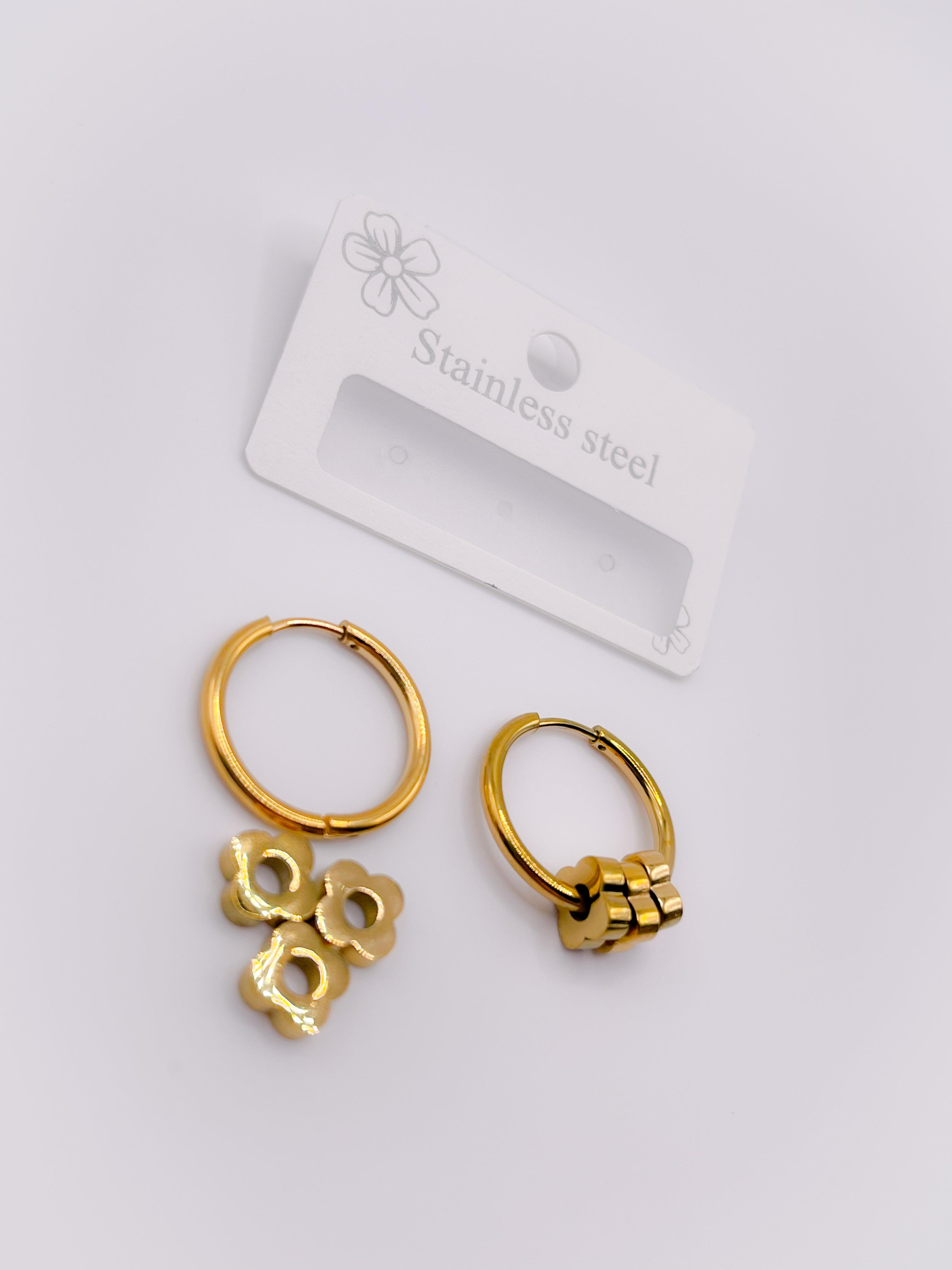 Çelik Küpe Çıkarılabilir Yoncalı Halka Küpe