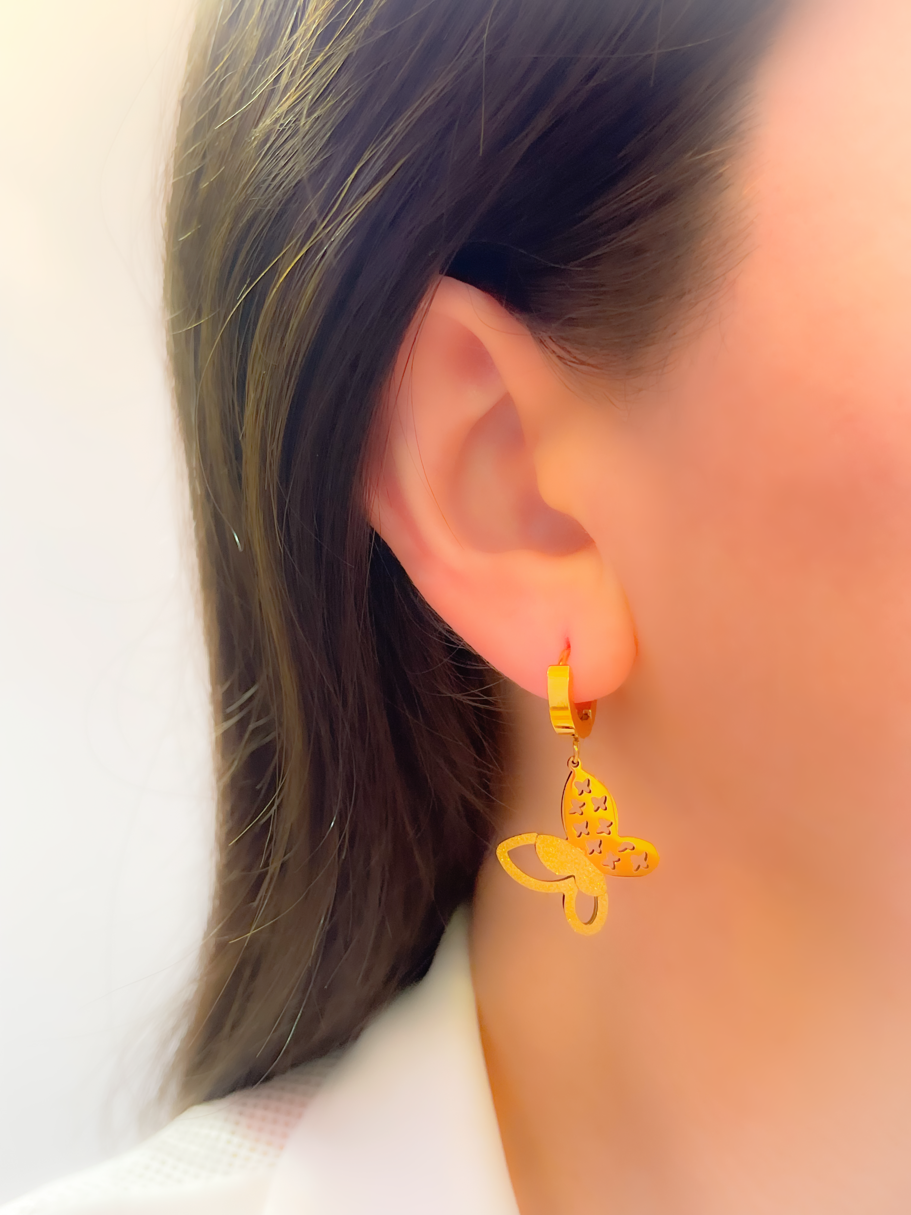 Çelik Küpe Simli Kelebek Küpe