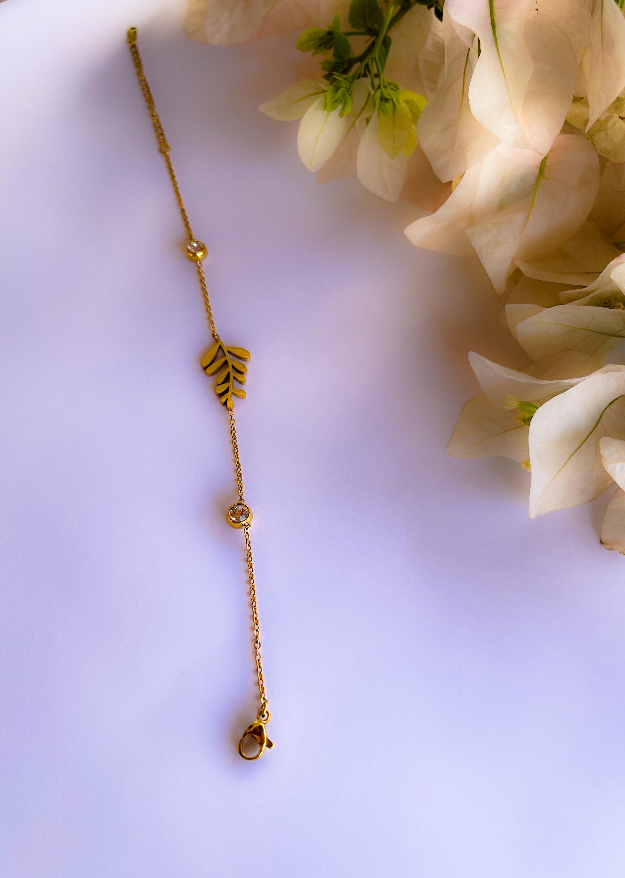 Çelik Zeytin Dalı Bileklik Gold