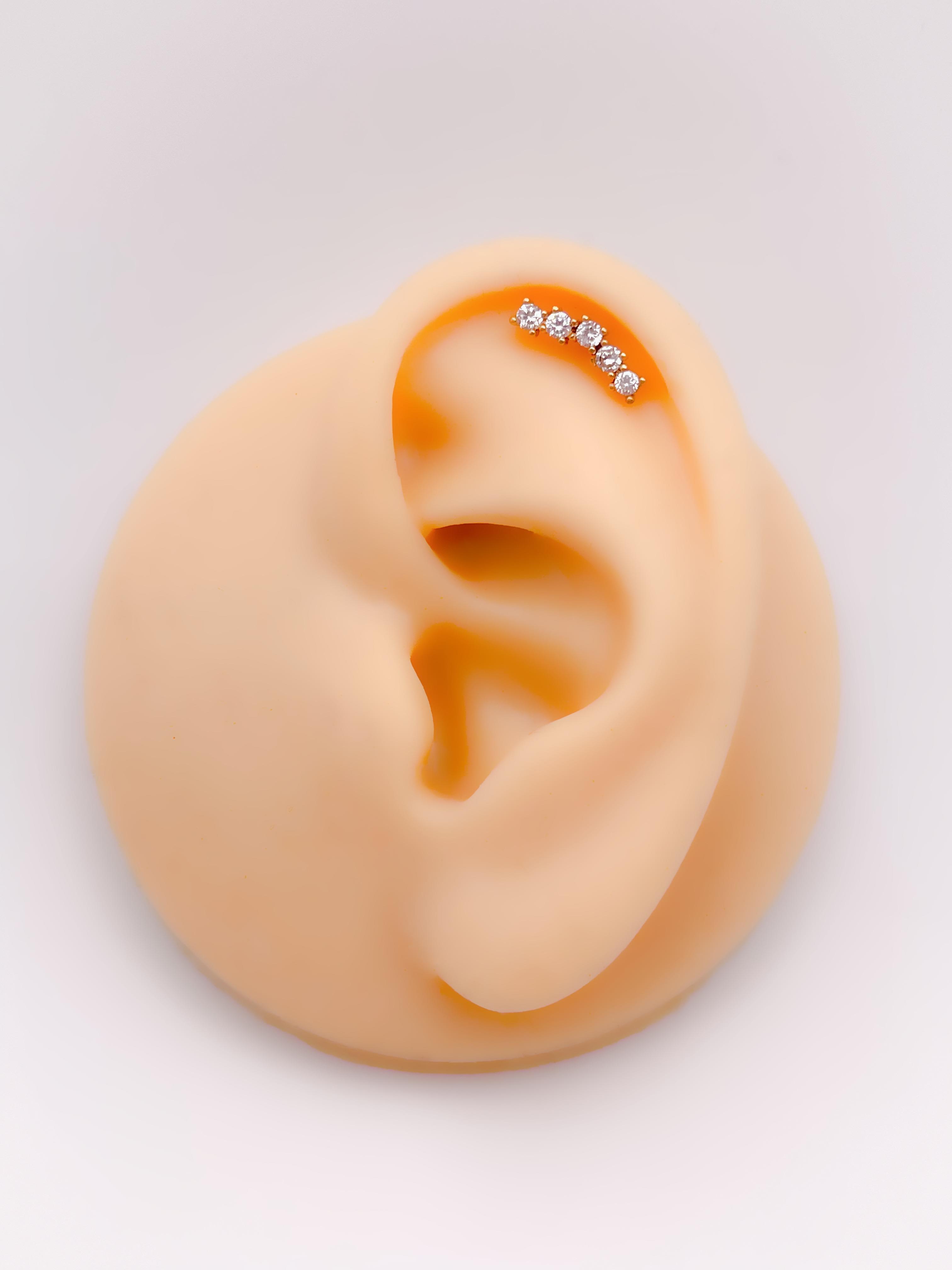 Cerrahi Çelik Piercing Beş Taşlı Kıkırdak Helix Tragus Piercing (1adet) -V2