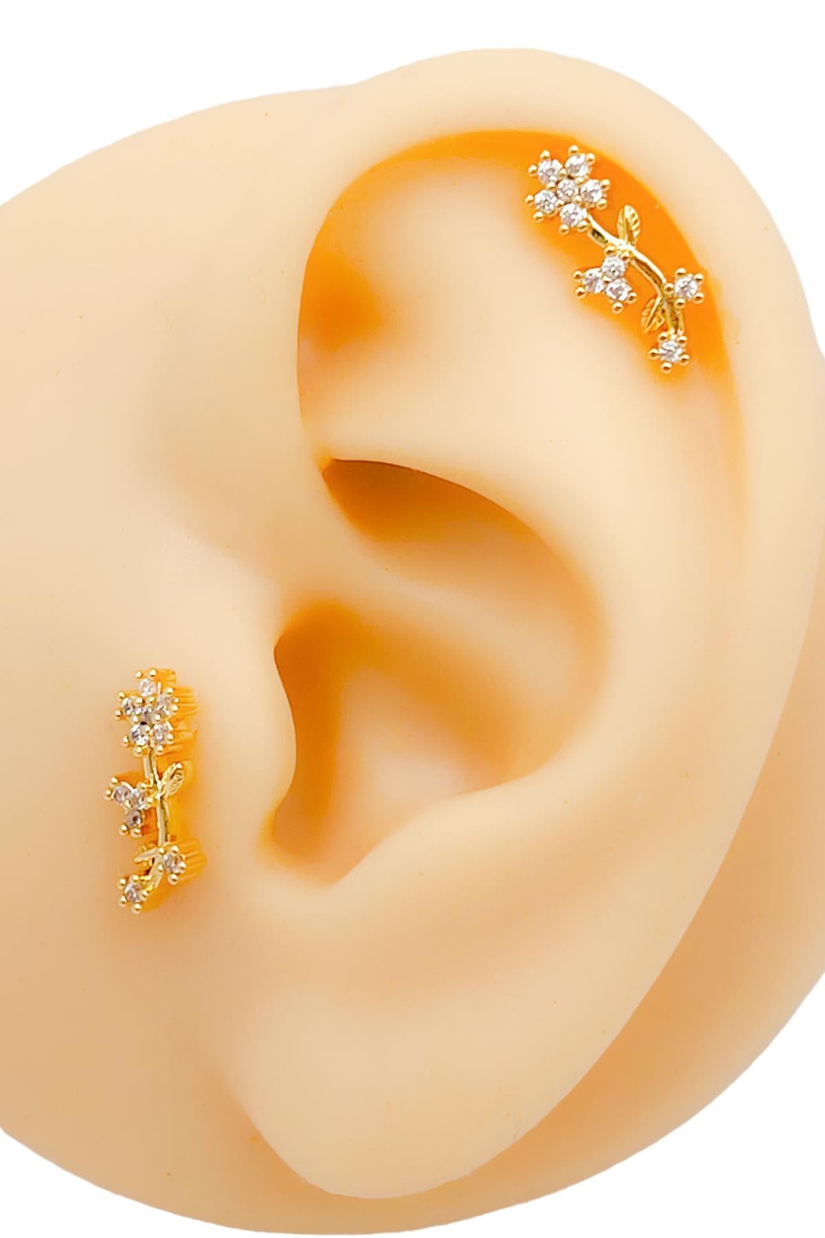 Cerrahi Çelik Piercing  Dalında Yasemin Figürlü Kıkırdak Helix Tragus Piercing (1adet)