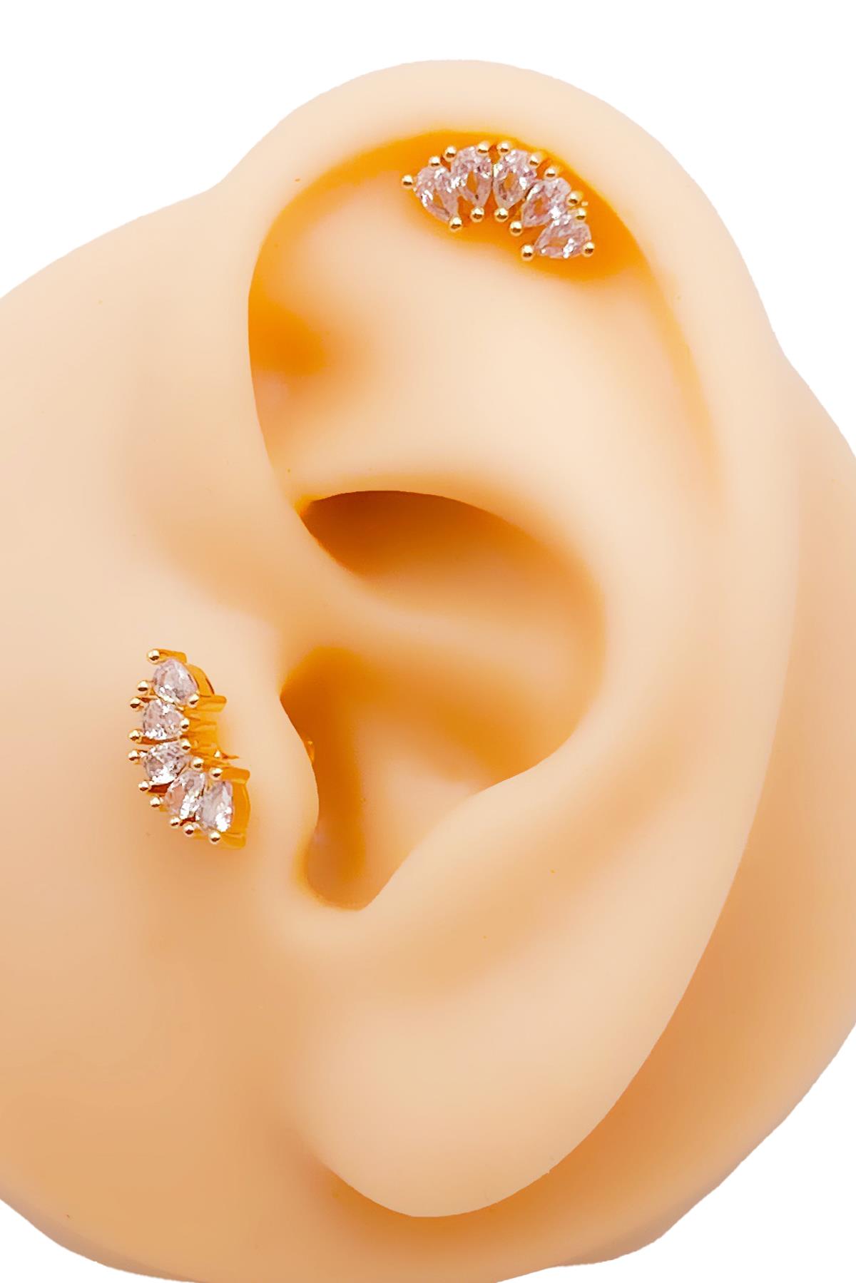 Cerrahi Çelik Piercing Damla Beş Taşlı Kıkırdak Helix Tragus Piercing (1adet)