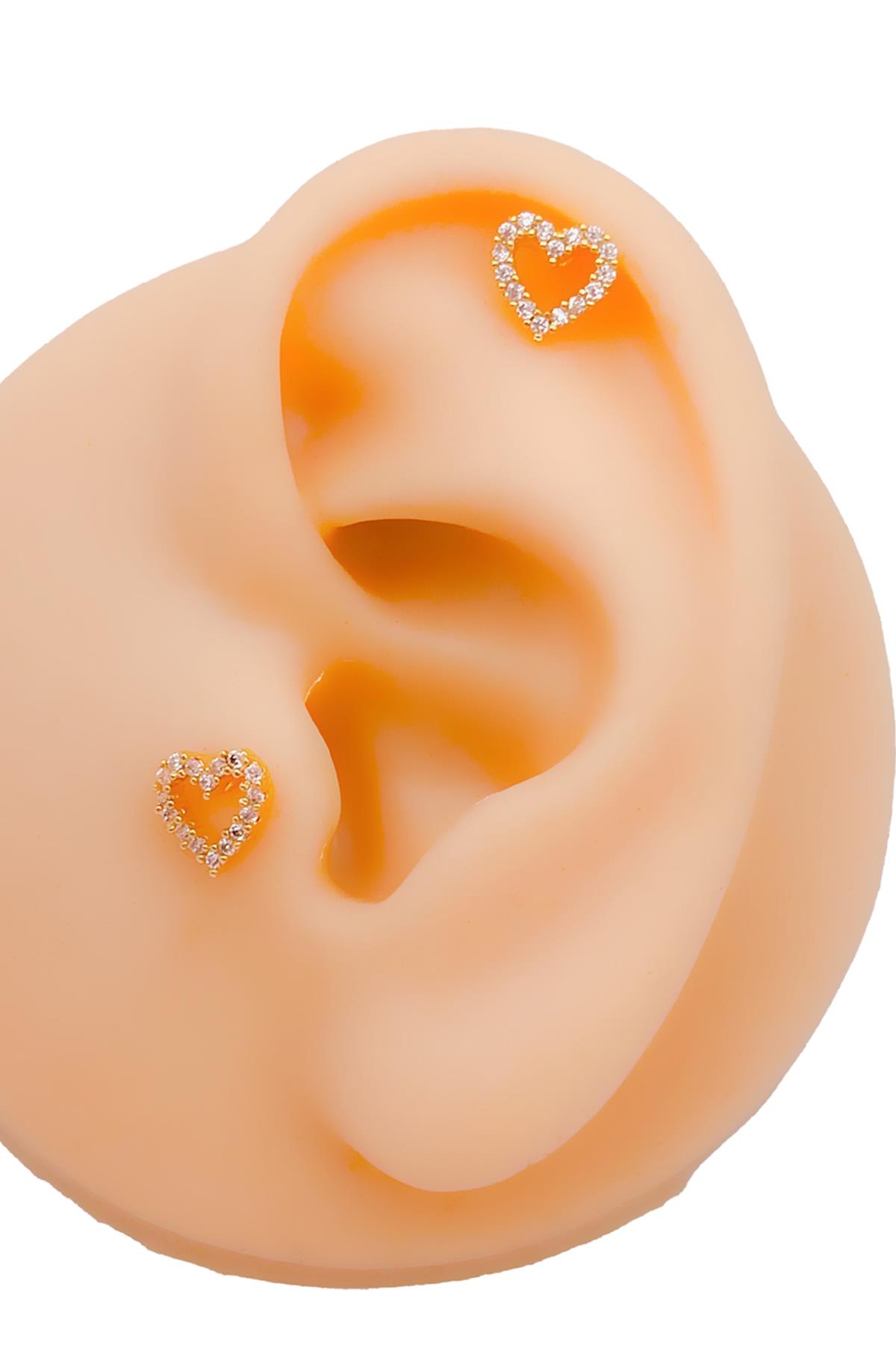 Cerrahi Çelik Piercing Full Taşlı Minimal Kalp Kıkırdak Helix Tragus Piercing (1adet)