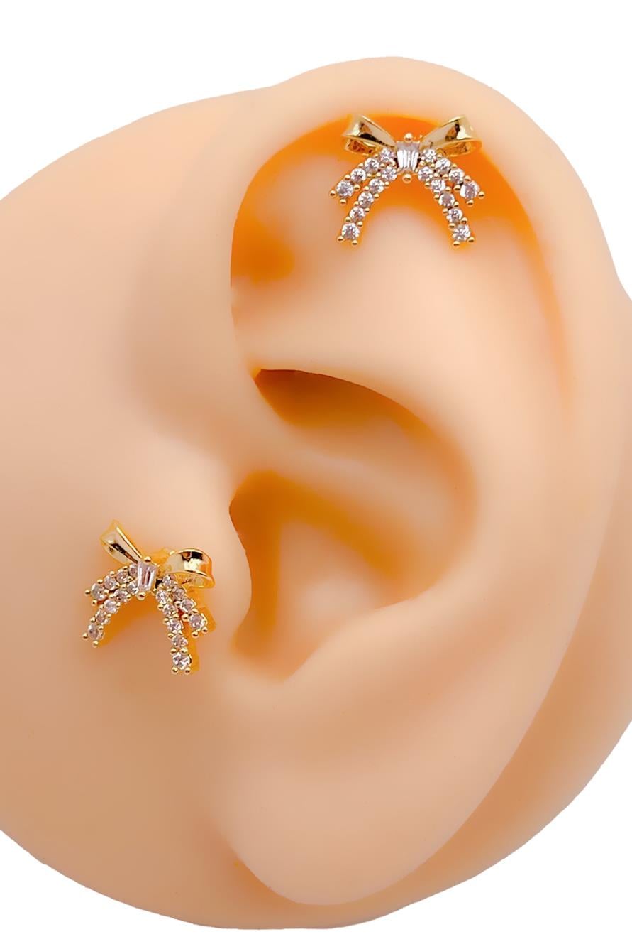 Cerrahi Çelik Piercing İki Şeritli Fiyonk Figürlü Kıkırdak Helix Tragus Piercing (1adet)