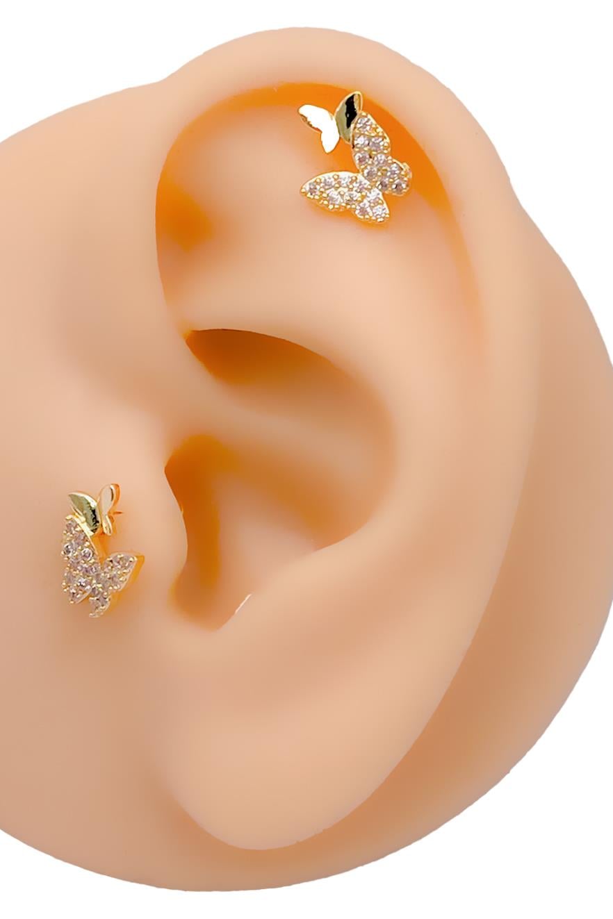 Cerrahi Çelik Piercing  İkili Kelebek Figürlü Kıkırdak Helix Tragus Piercing (1adet)