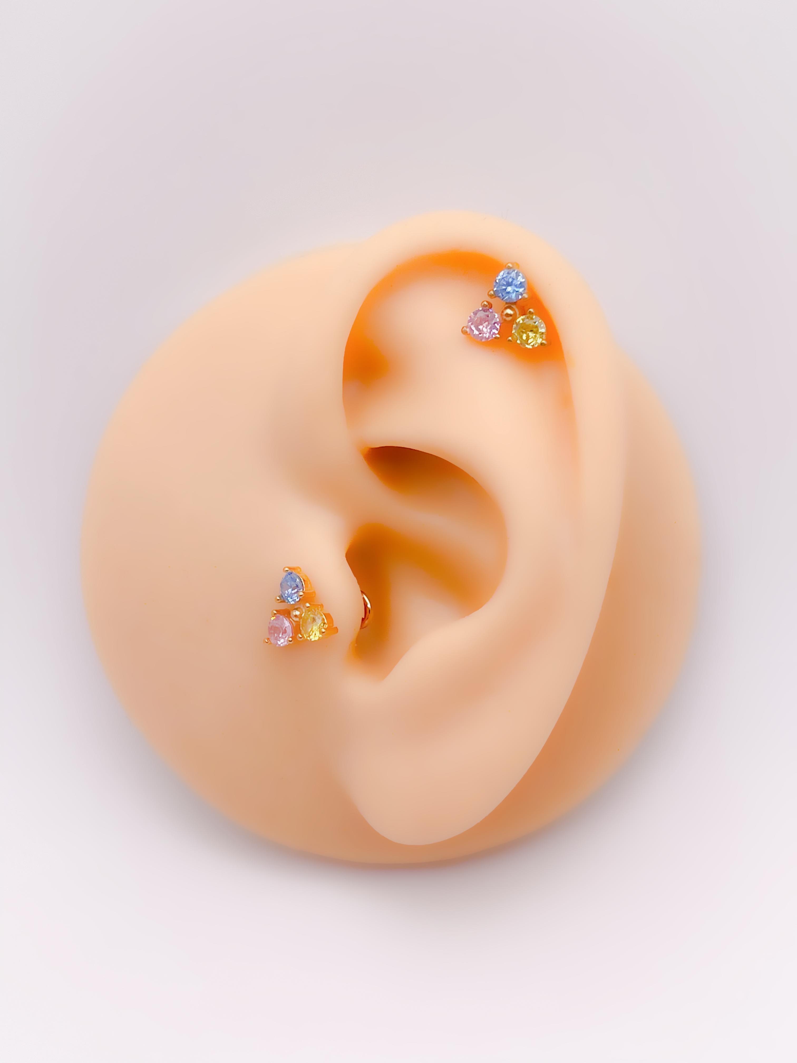 Cerrahi Çelik Piercing Mix Zirkon Taşlı Kıkırdak Helix Tragus Piercing(1adet)
